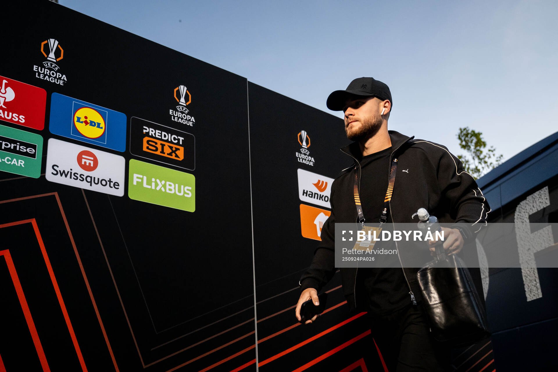 Malmö FFs Gabriel Busanello arrives at the stadium