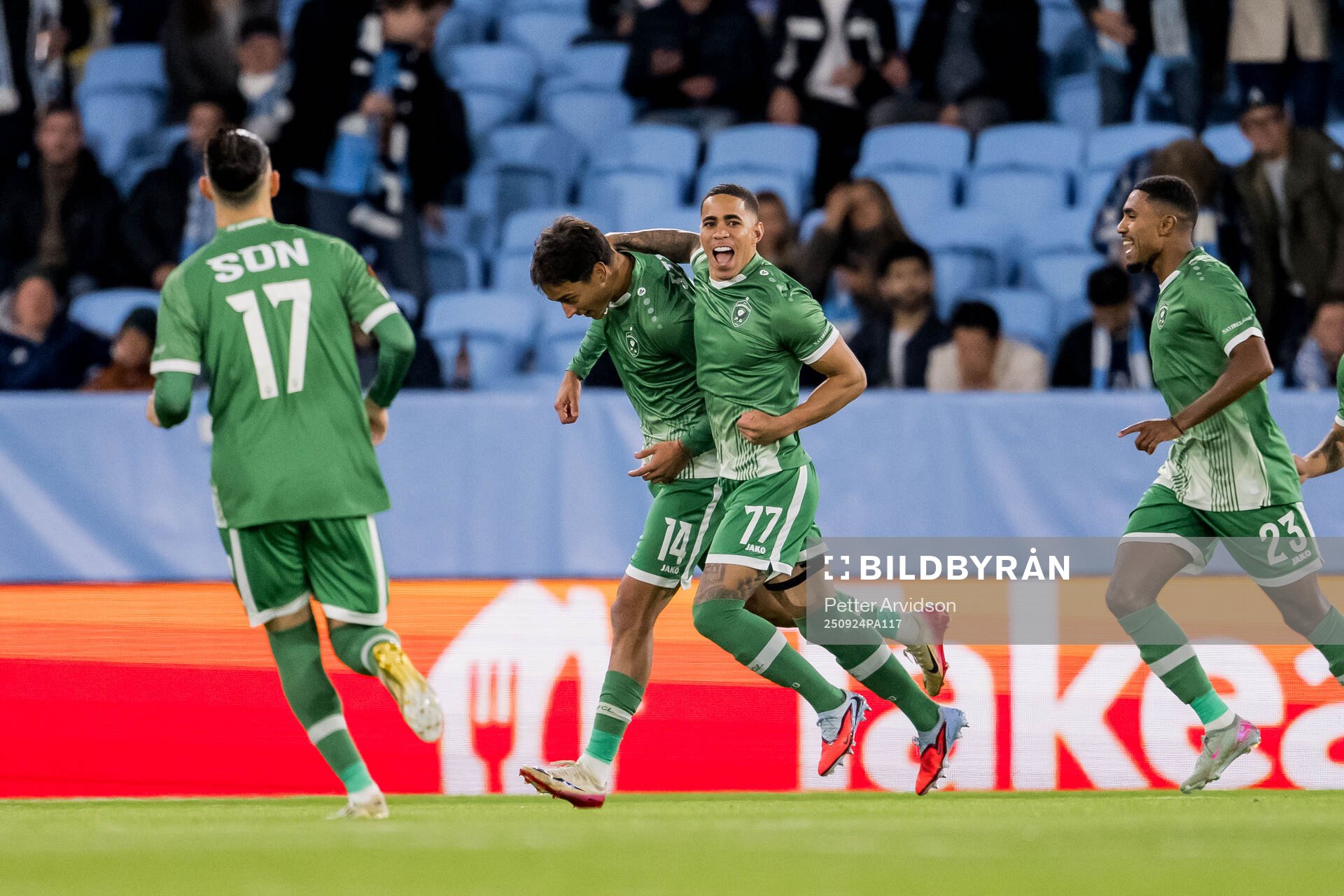 Petar Stanic and Erick Marcus of Ludogorets celebrate