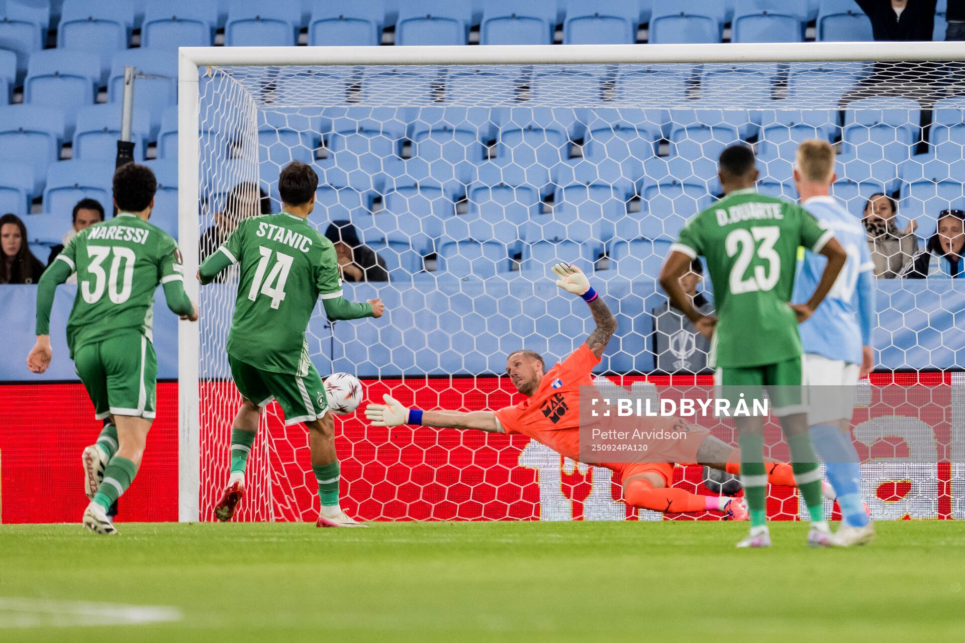 Petar Stanic of Ludogorets scores 0-1 behind goalkeeper