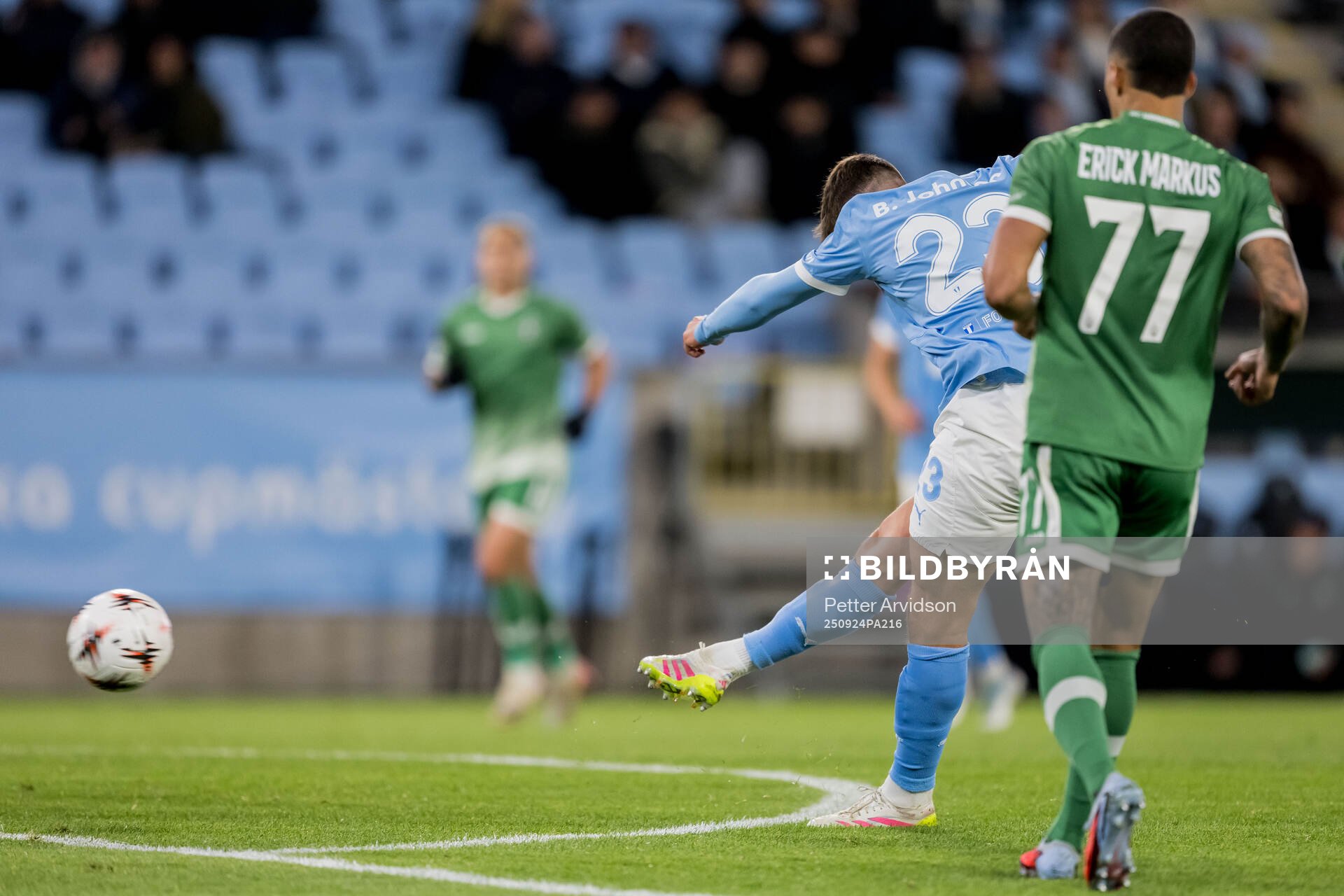 Lasse Berg Johnsen of Malmö FF scores 1-2