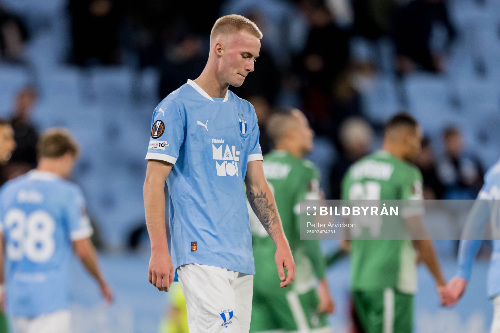 Daniel Gudjohnsen of Malmö FF looks dejected
