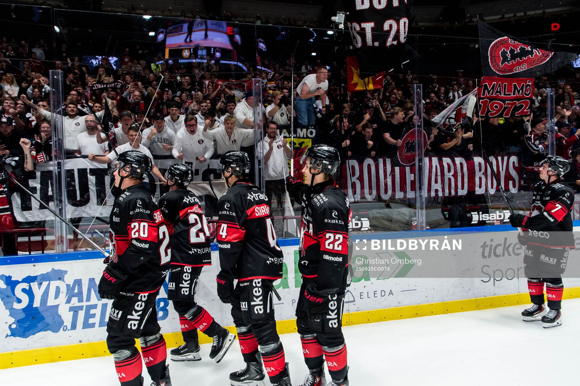 Malmö Redhawks spelare och supportrar jublar