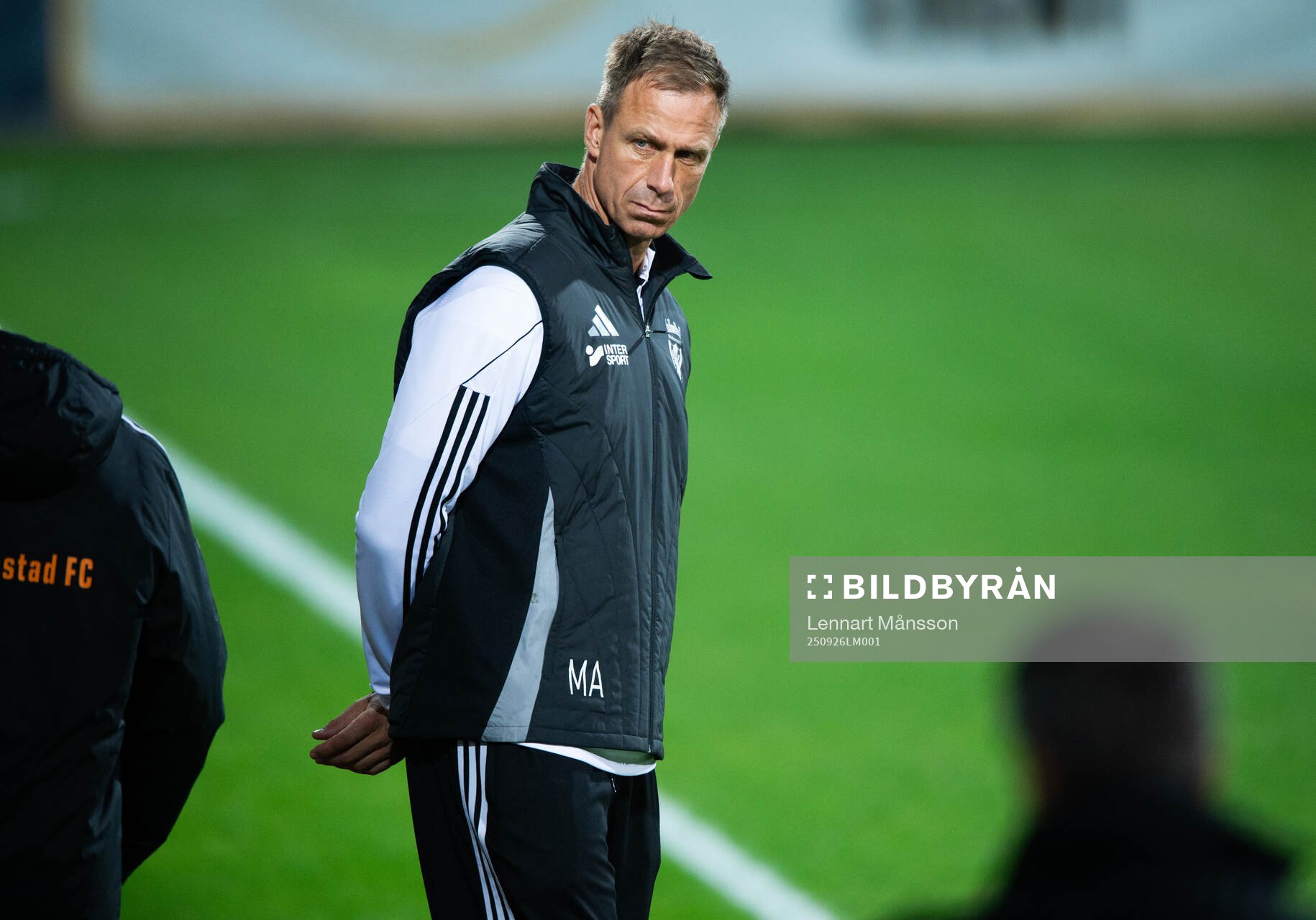Kristianstads FC tränare Mattias Asper i matchen i