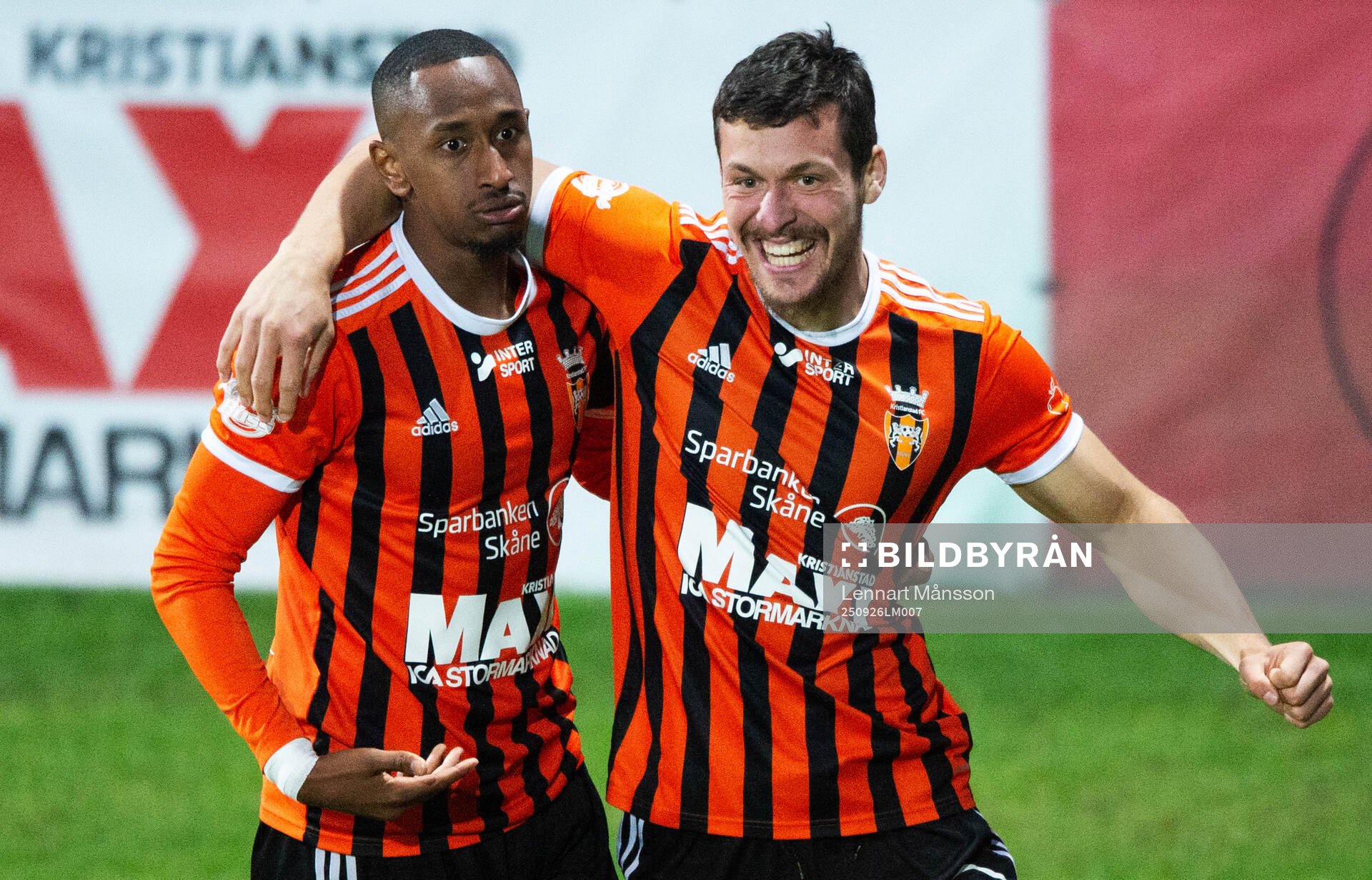 Kristianstads FC målskyttar Omar Dampha och Paolo Lilja i