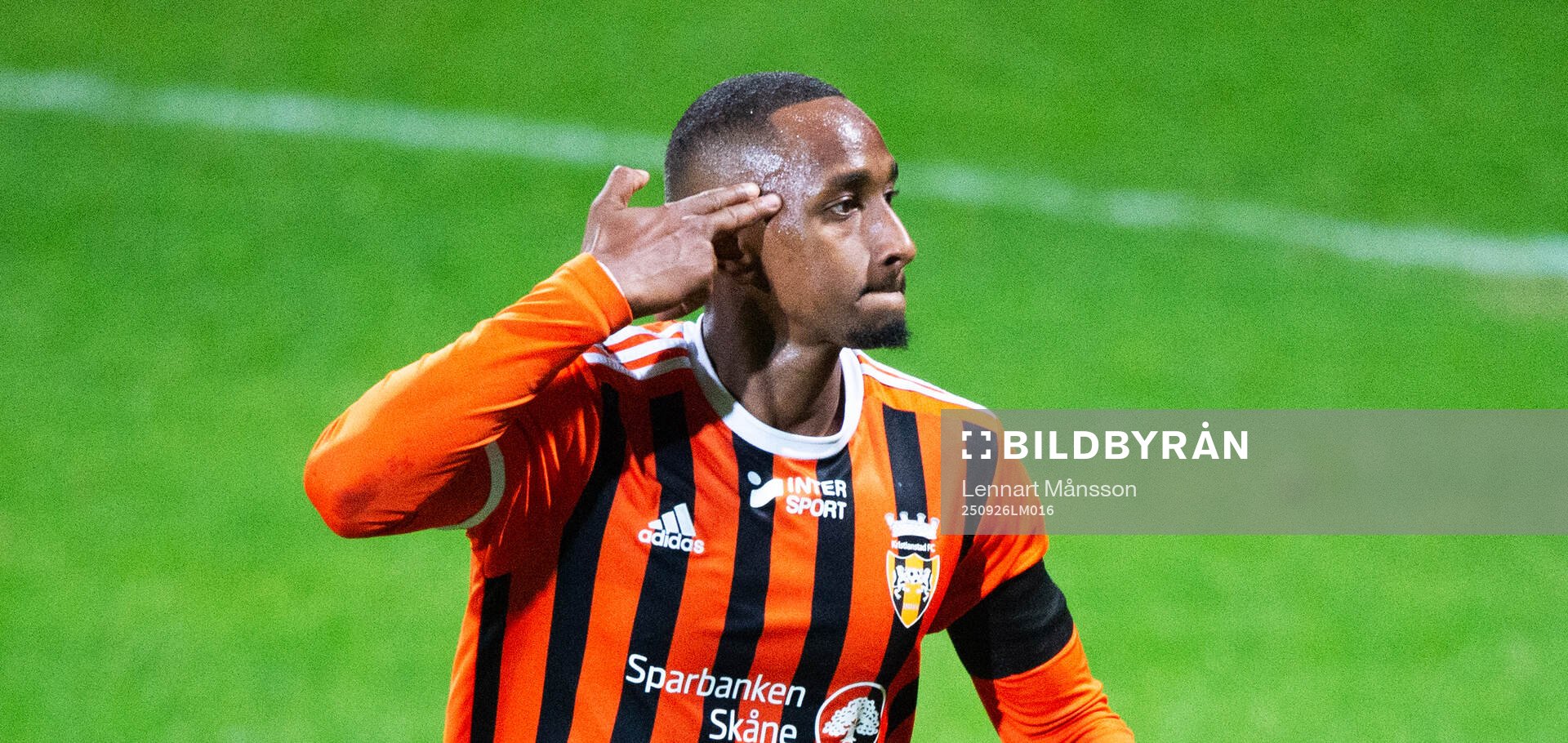 Kristianstads 3-målsskytt Omar Dampha i matchen i division