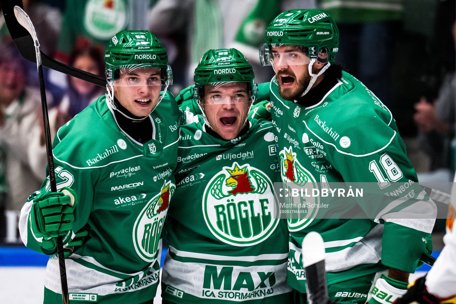 Rögles Felix Nilsson, Karson Kuhlman och Dennis Everberg