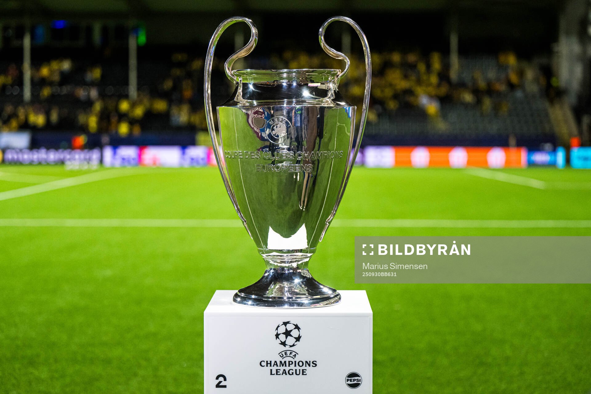 The Champions League trophy at Aspmyra Stadion
