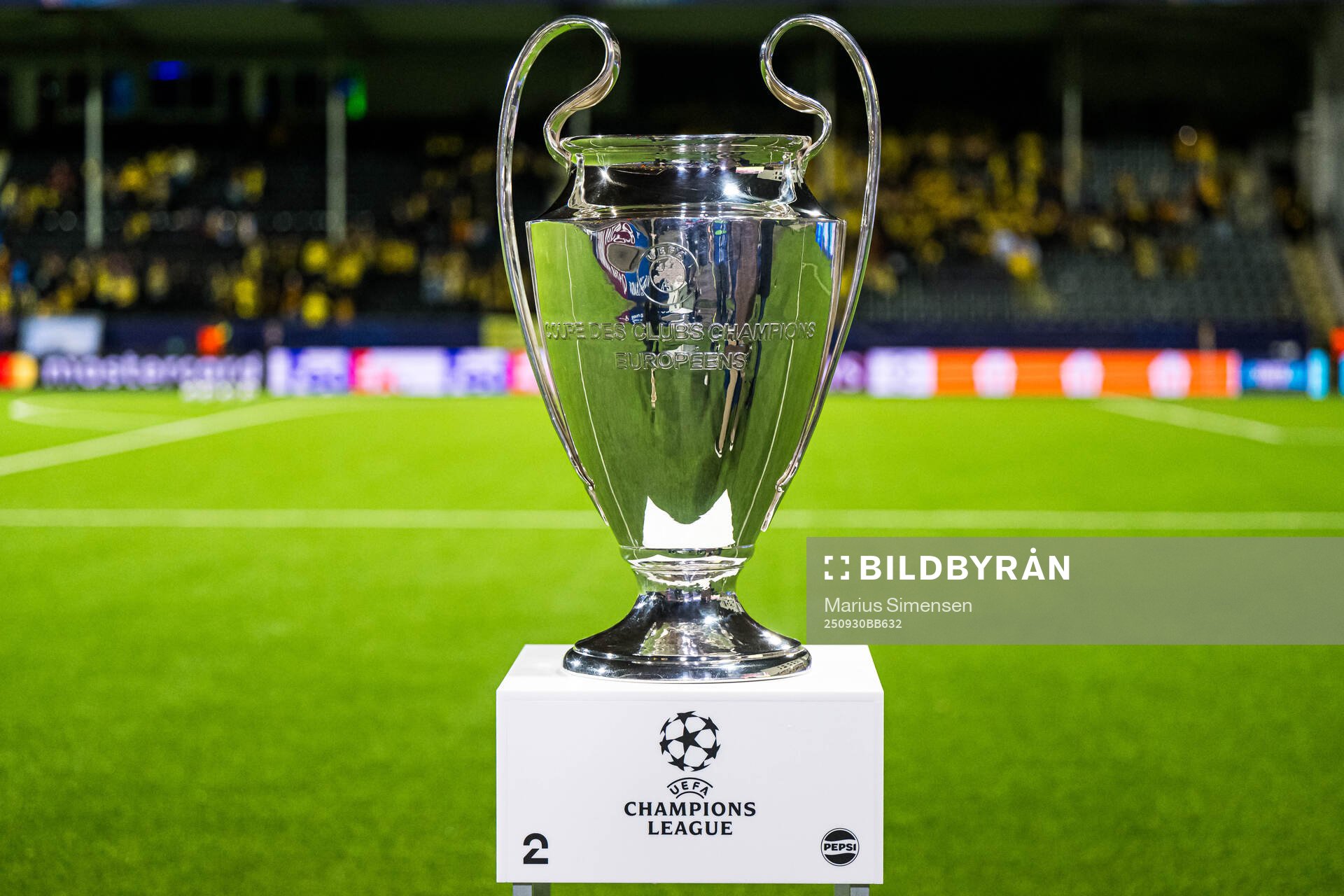 The Champions League trophy at Aspmyra Stadion