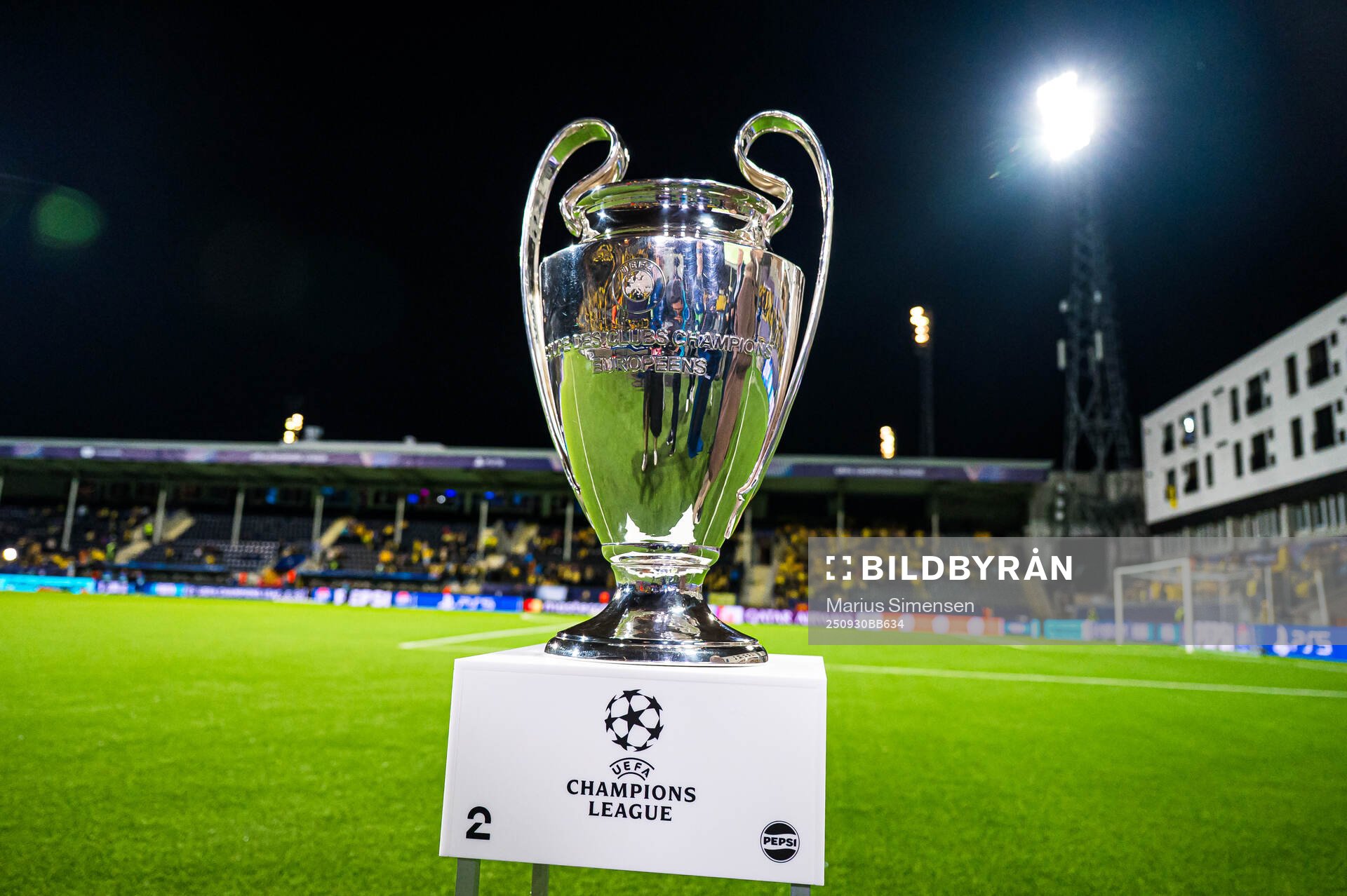 The Champions League trophy at Aspmyra Stadion