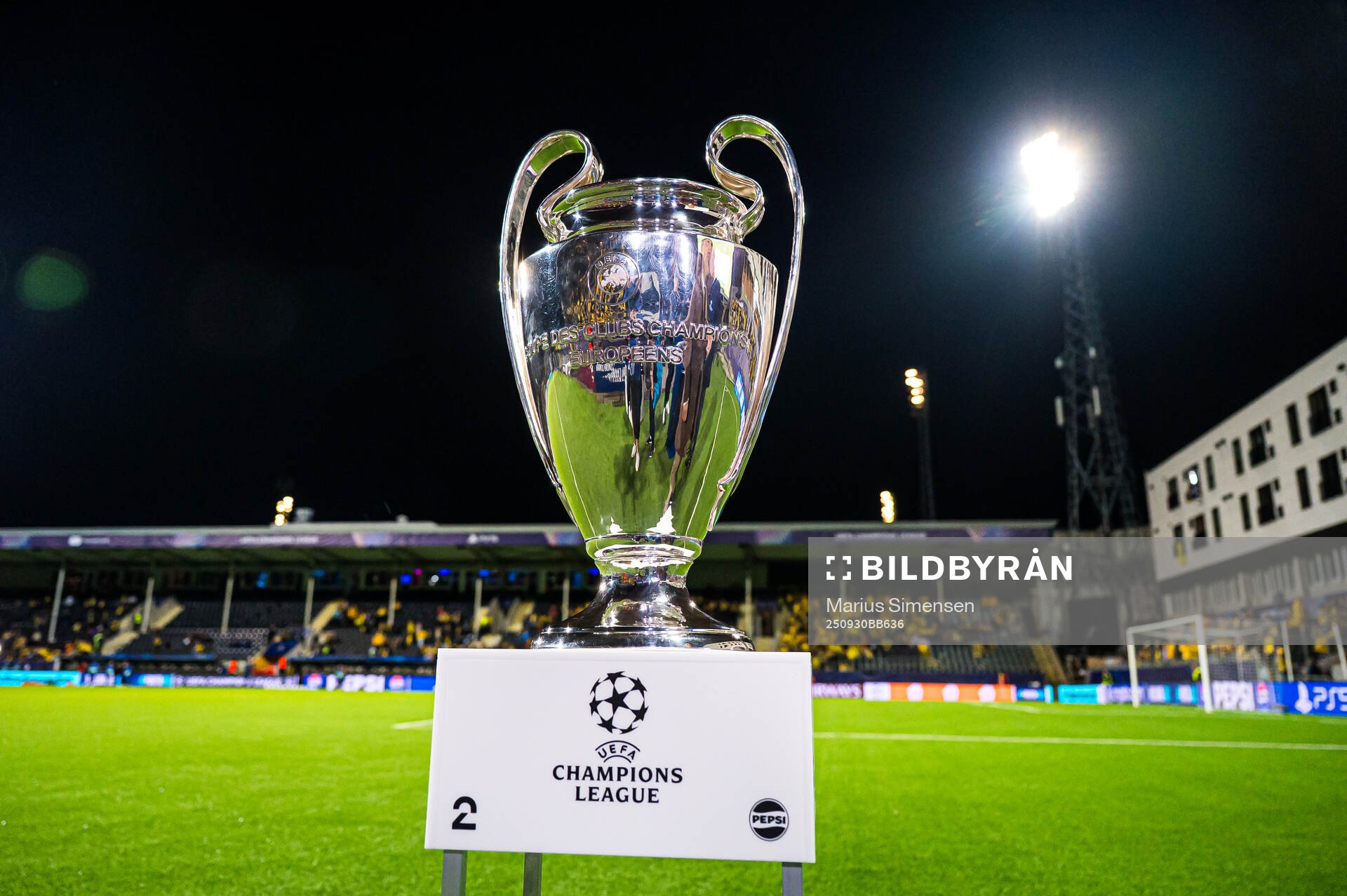 The Champions League trophy at Aspmyra Stadion