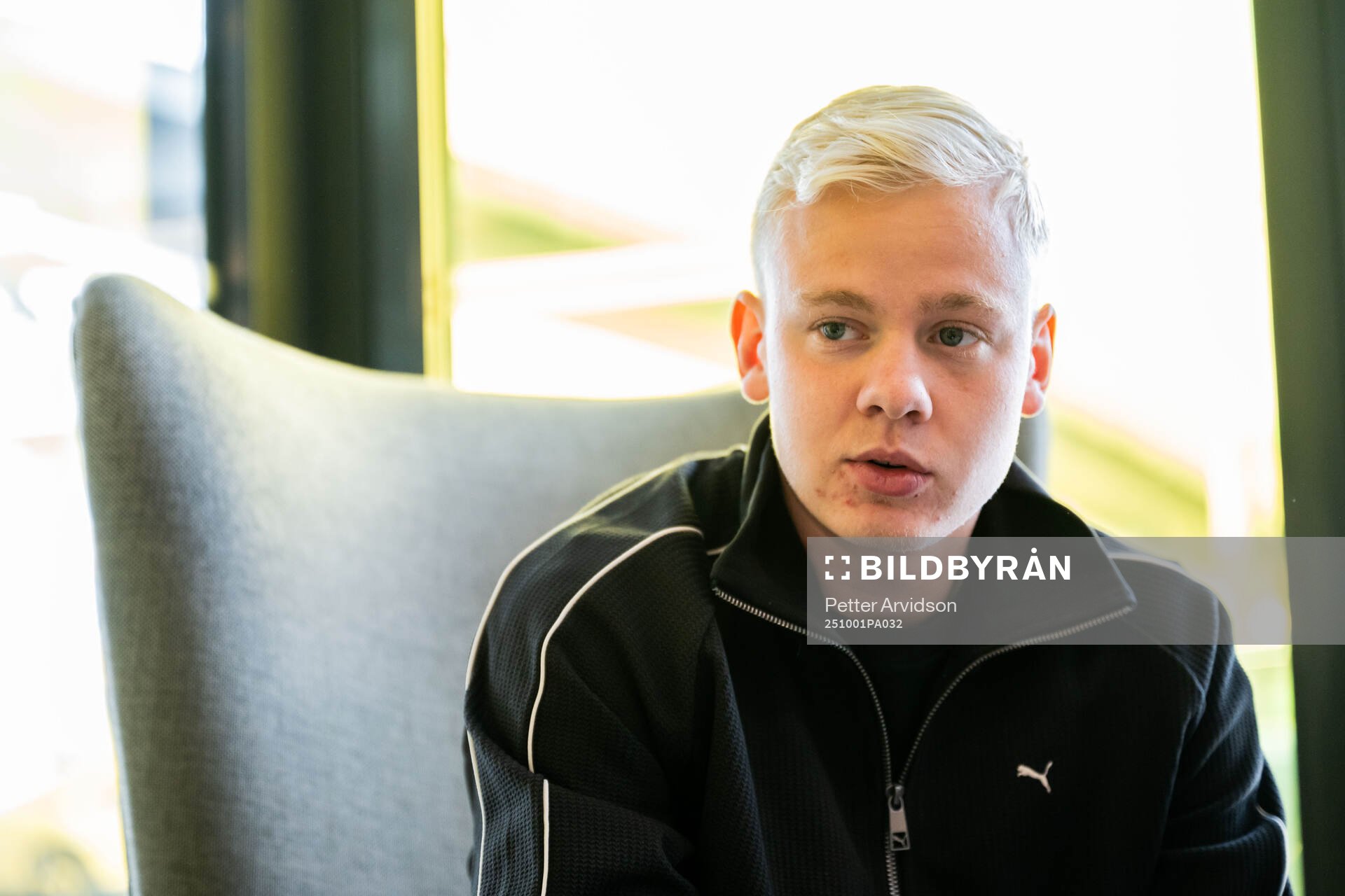 Otto Rosengren of Malmö FF is being interviewed at a press