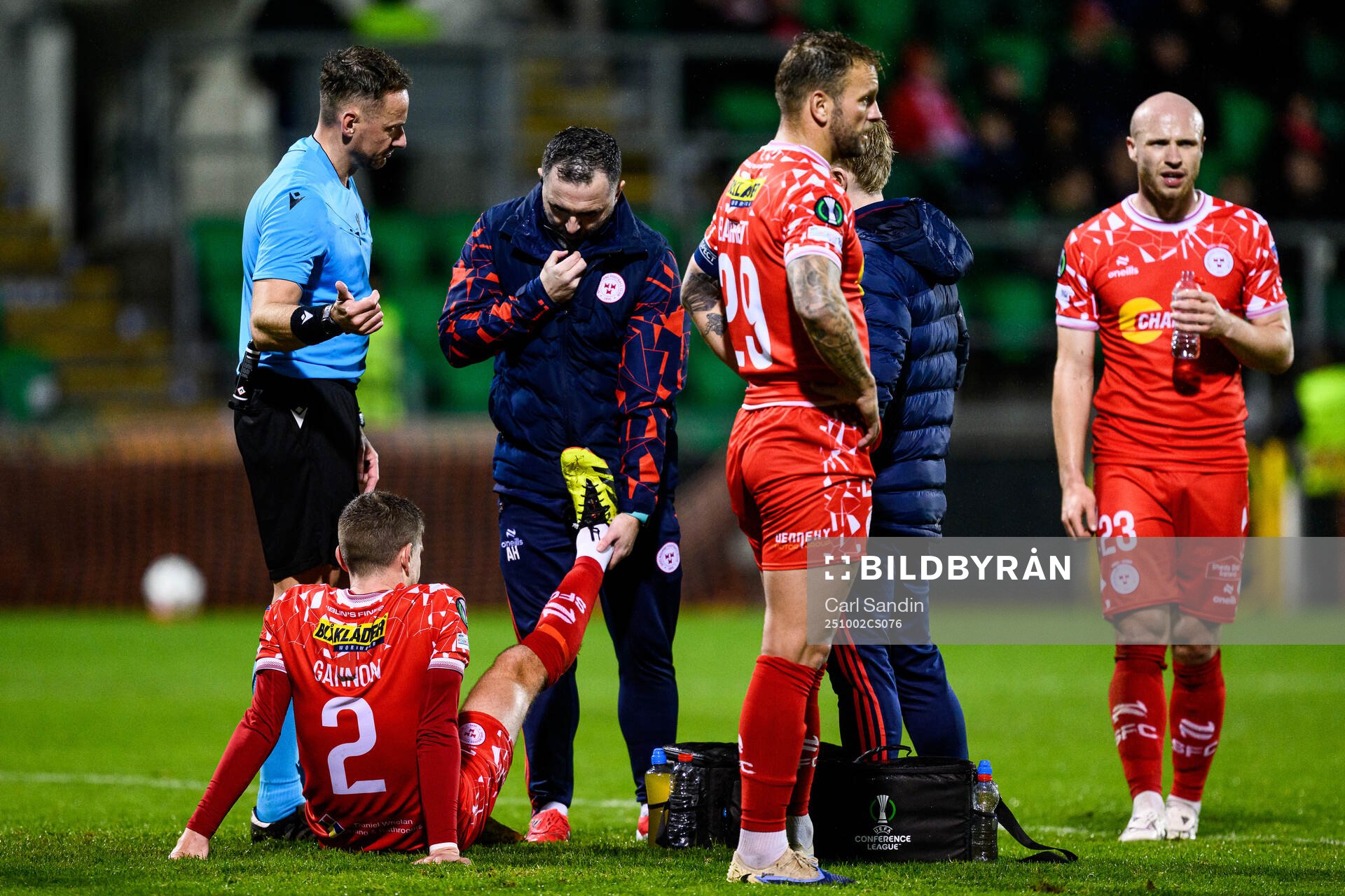 Sean Gannon of Shelbourne FC receives medical attention