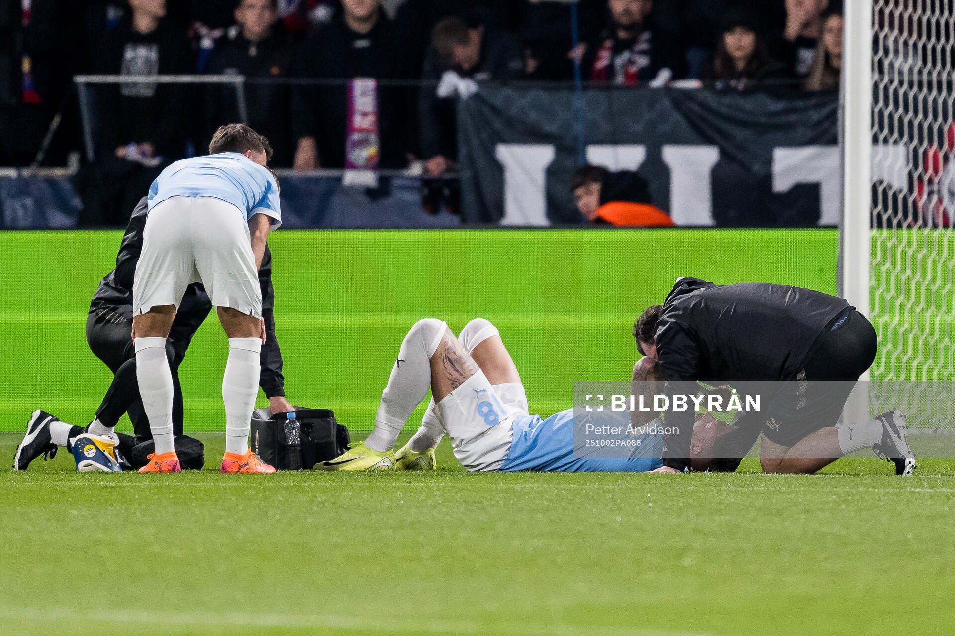 Pontus Jansson of Malmö FF receives medical attention