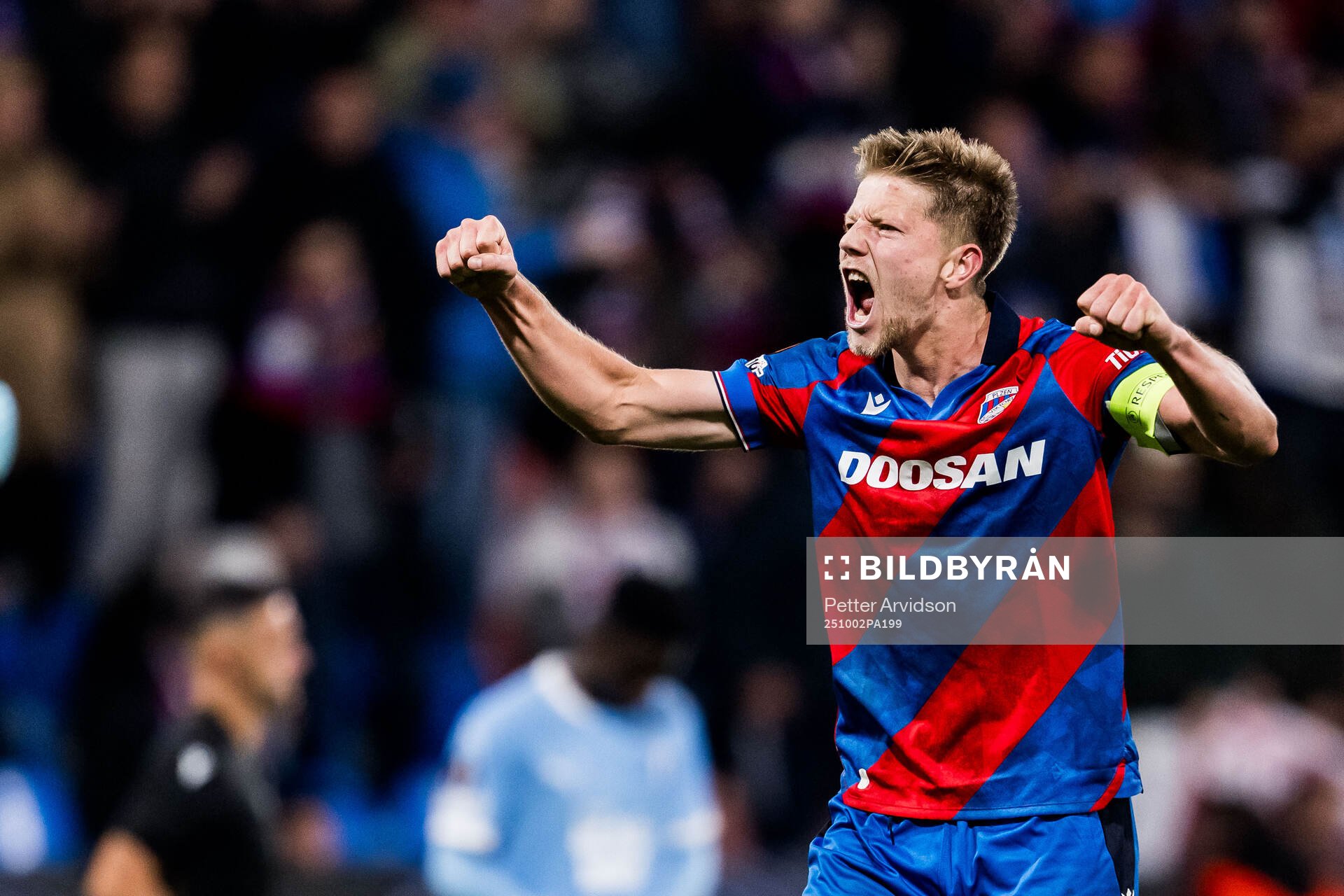 Lukas Cerv of Viktoria Plzen celebrates