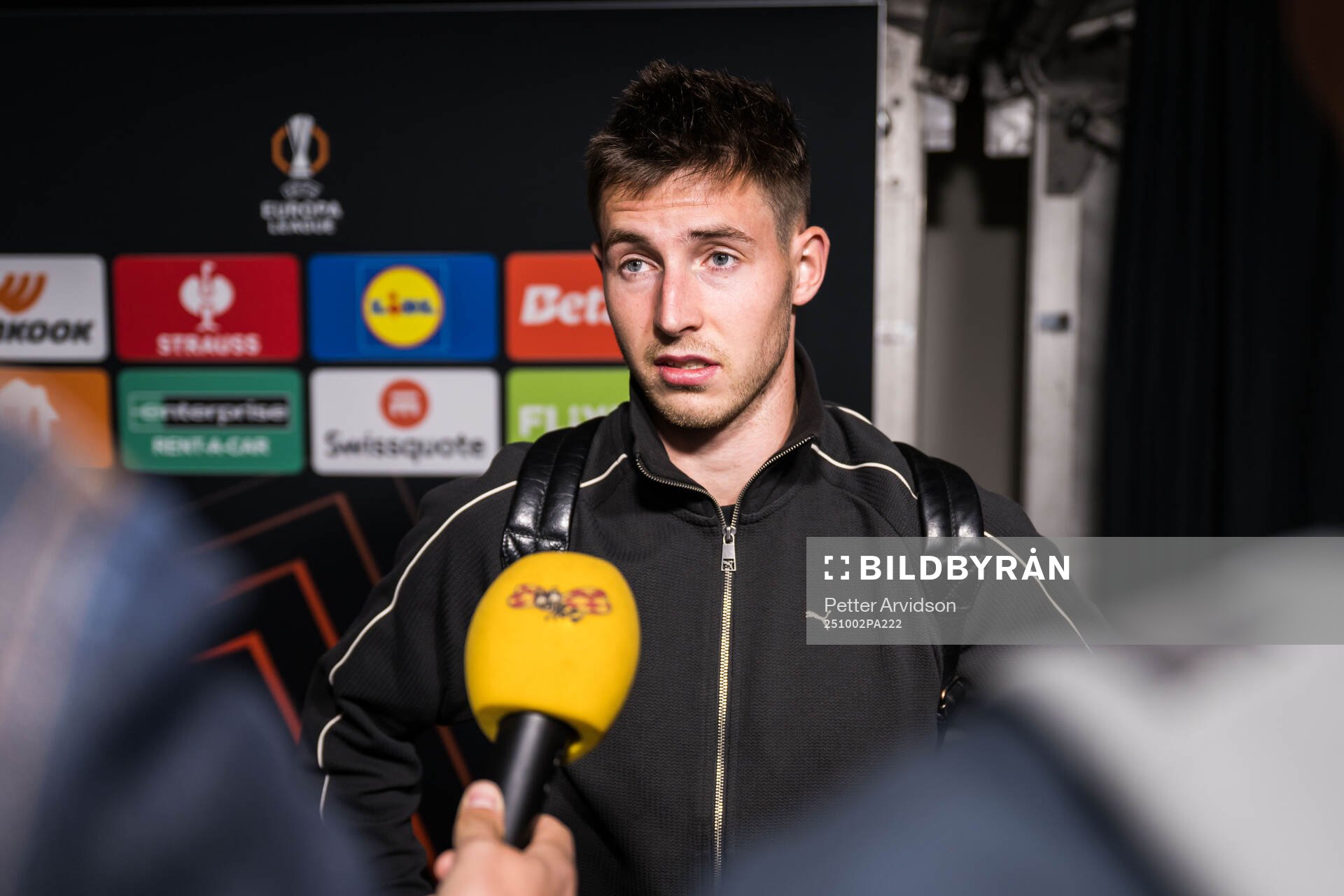 Lasse Berg Johnsen of Malmö FF is being interviewed
