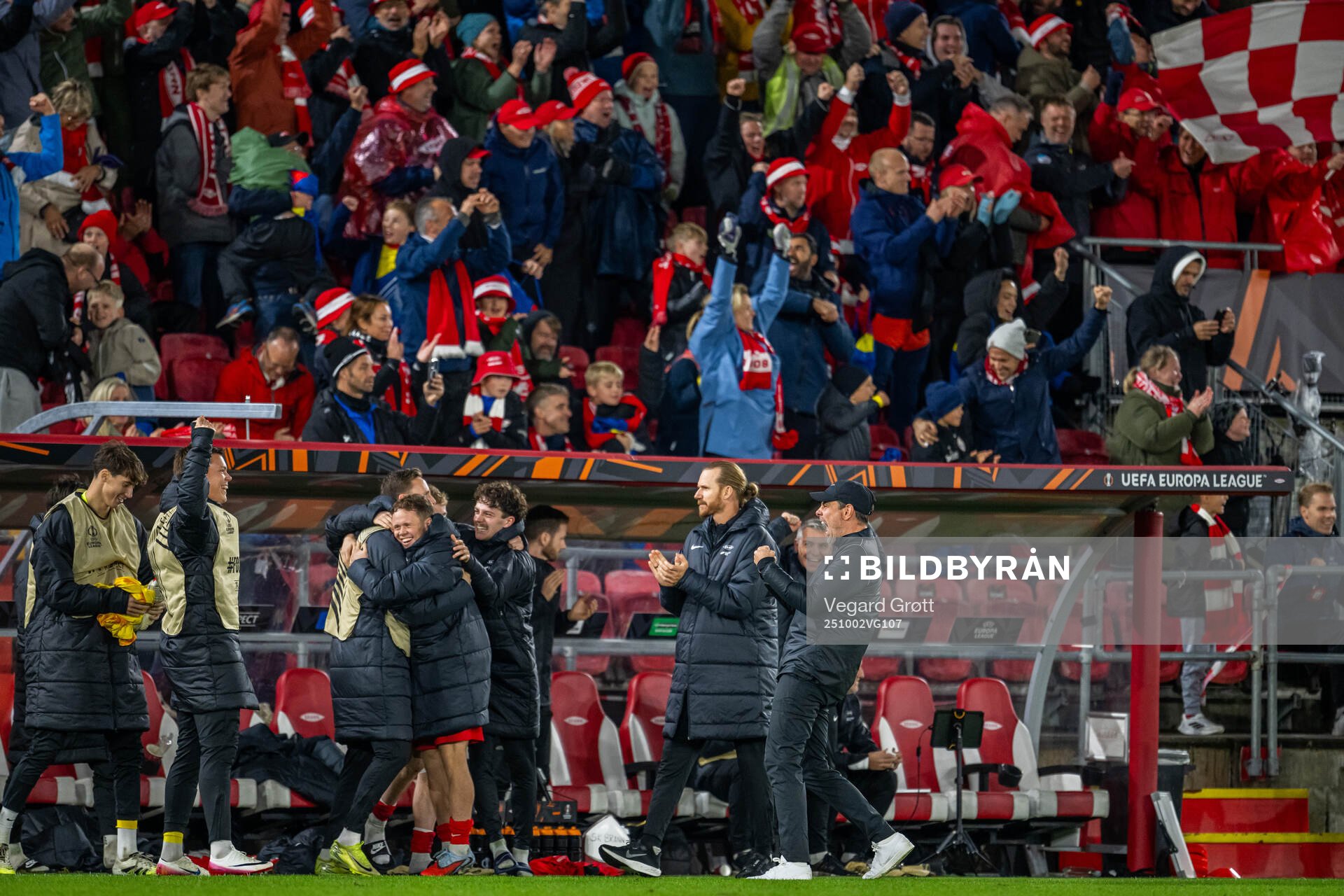 Freyr Alexandersson, head coach of Brann, celebrates at the