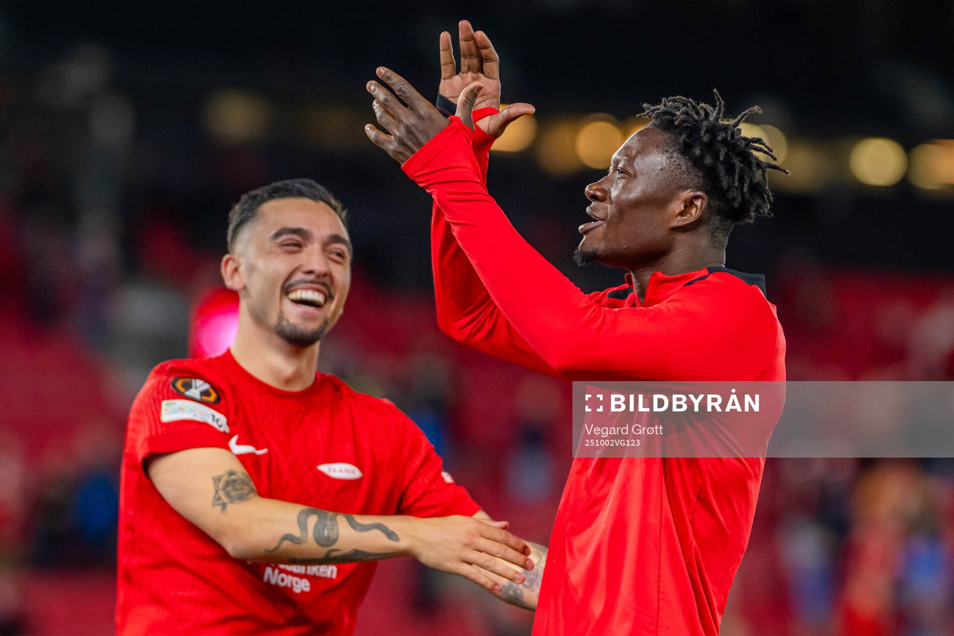 Nana Kwame Boakye and Niklas Castro of Brann celebrate