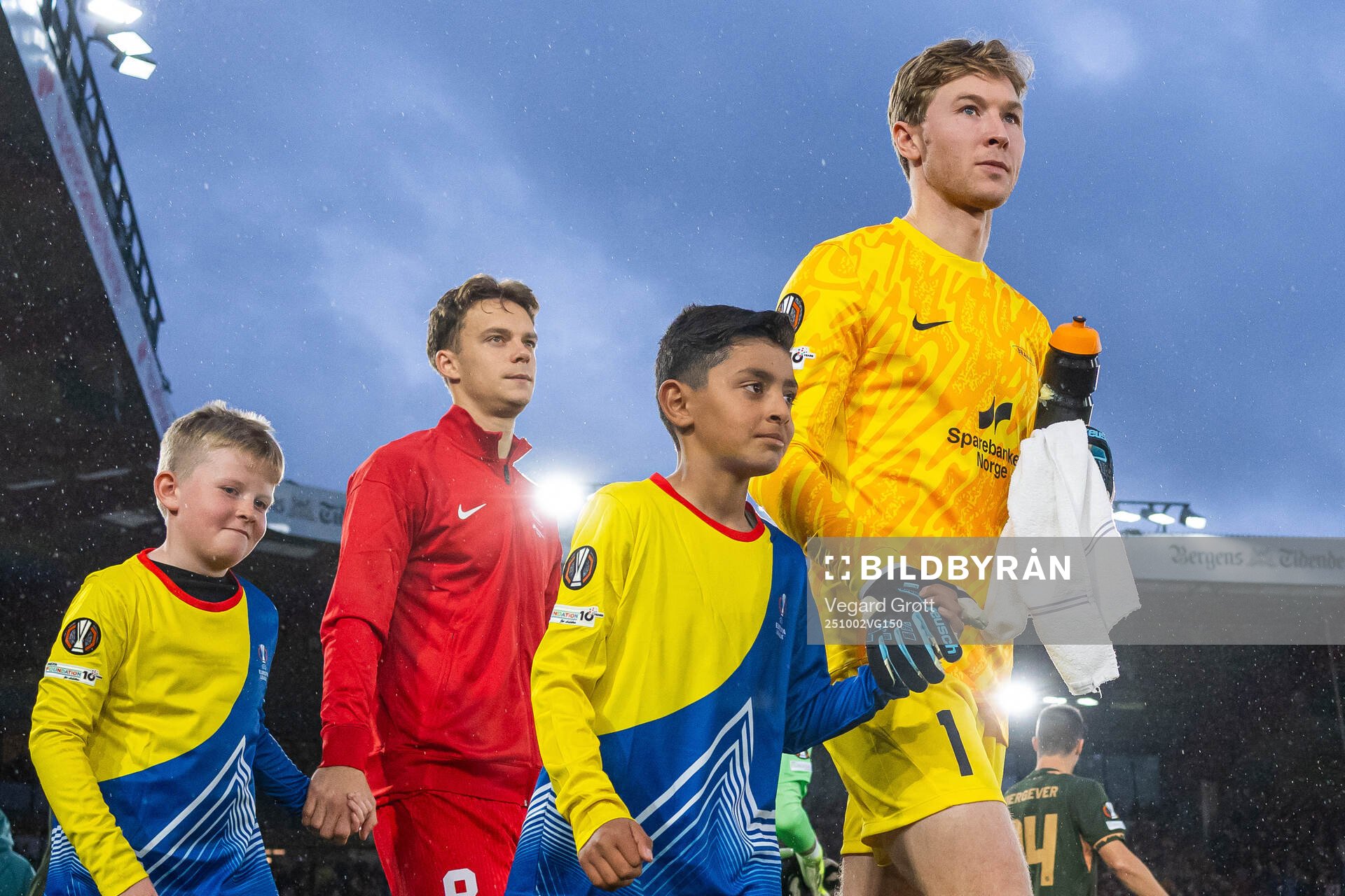 Felix Horn Myhre and goalkeeper Mathias Dyngeland of Brann