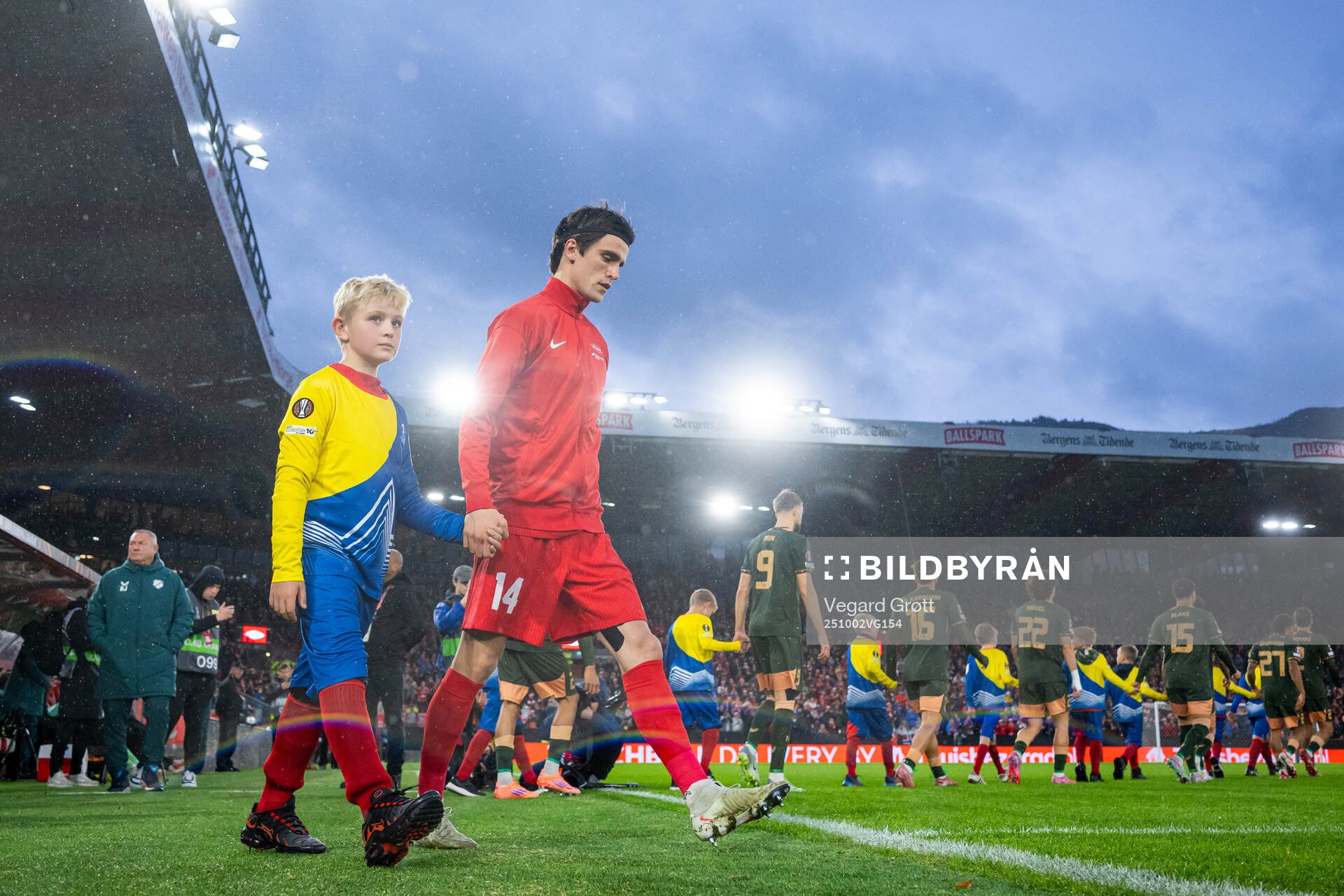 Ulrik Mathisen of Brann enters the pitch