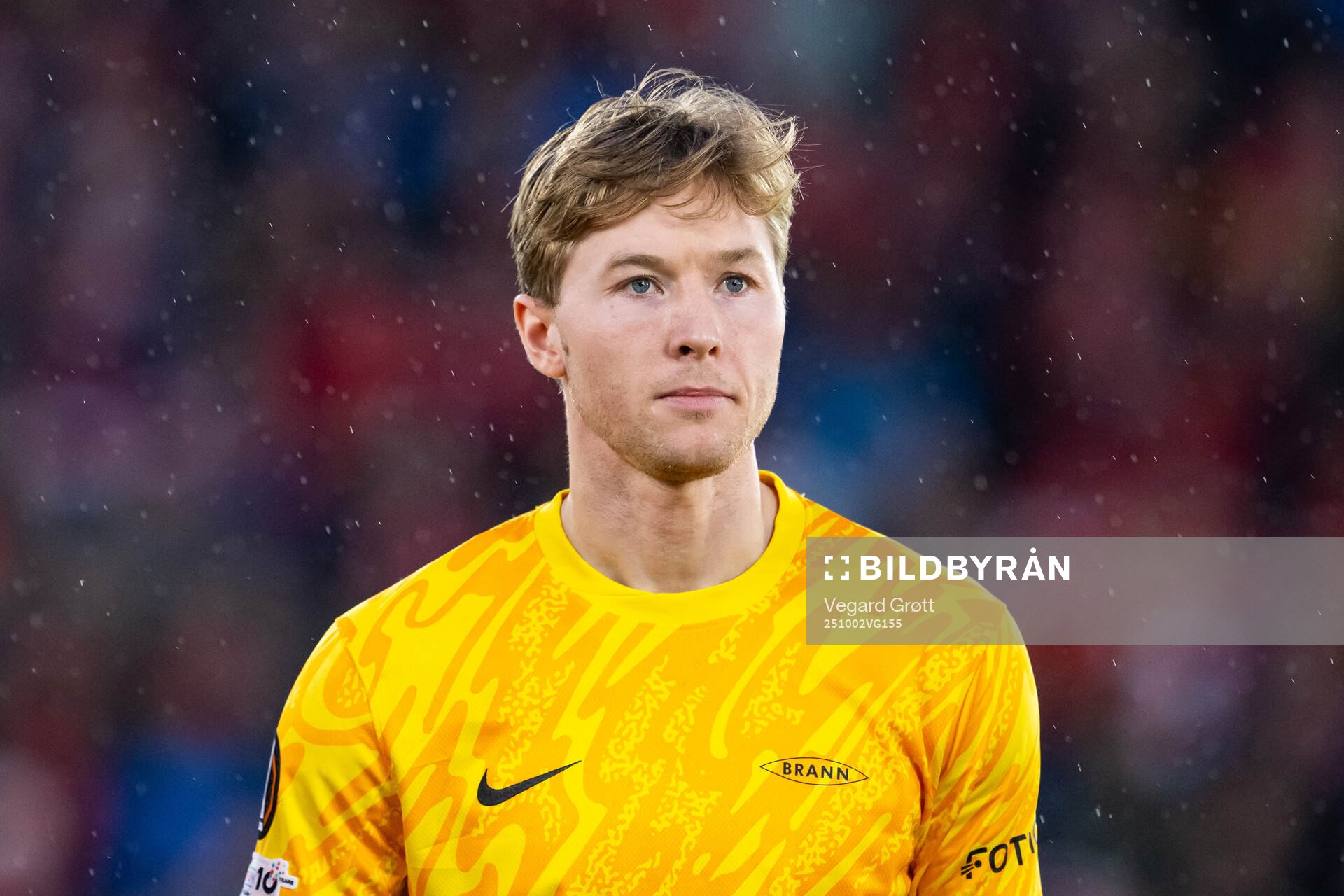 Goalkeeper Mathias Dyngeland of Brann line up