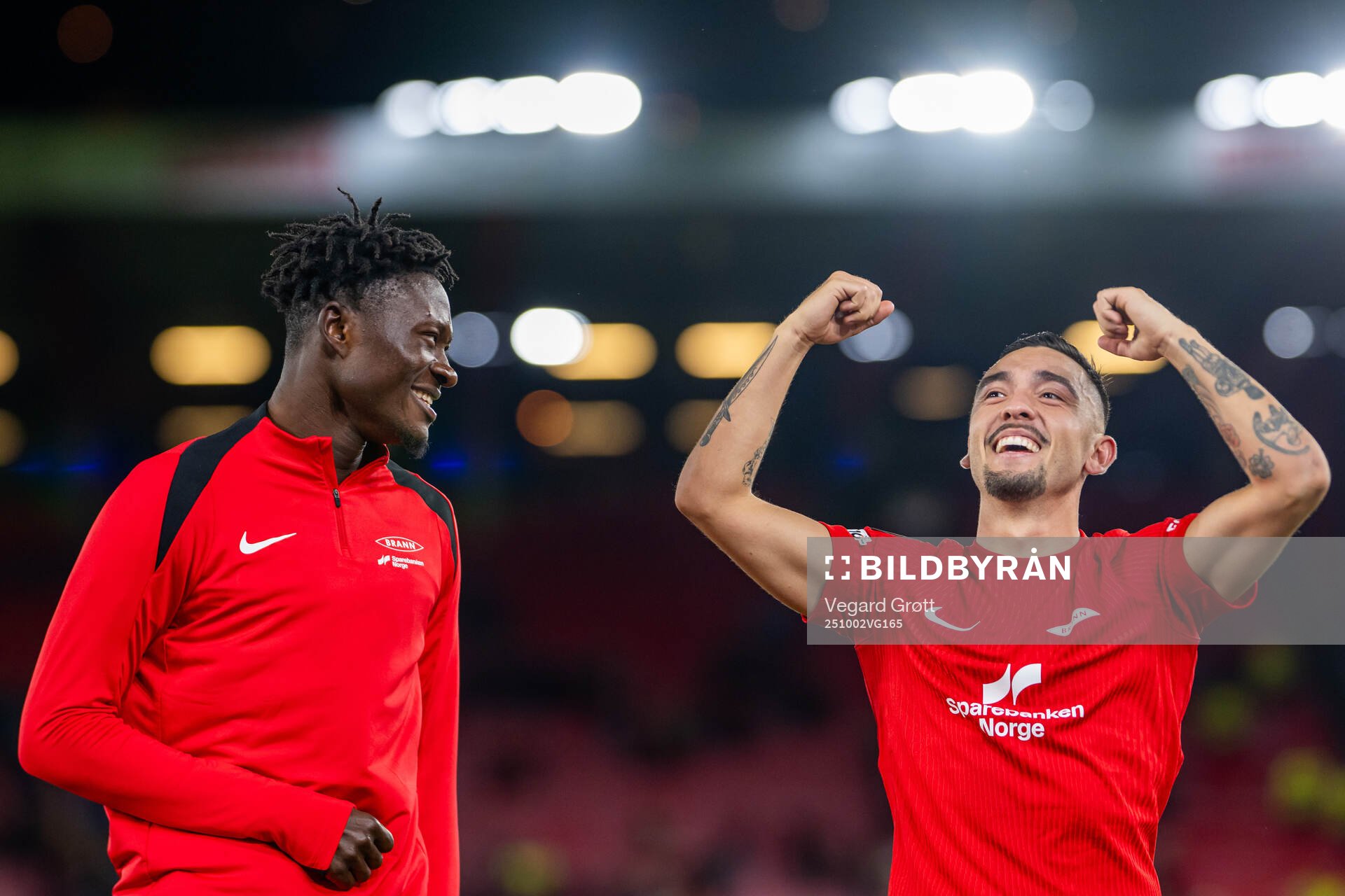 Nana Kwame Boakye and Niklas Castro of Brann celebrate