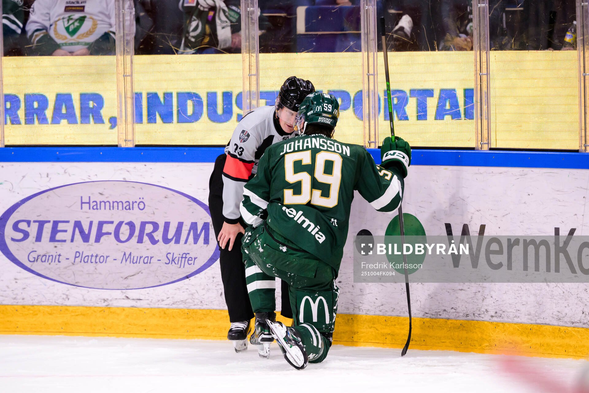Domare Alexander Österberg och Färjestads Linus Johansson