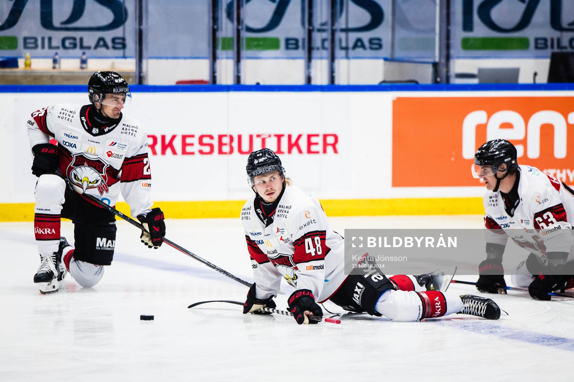Malmö Redhawks Patrik Norén, Lauri Pajuniemi och Fredrik