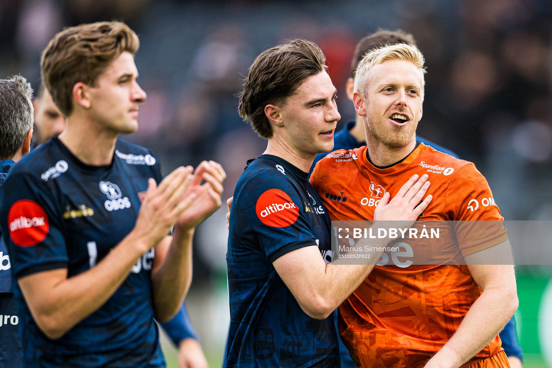 Simen Kvia-Egeskog and goalkeeper Arild Østbø of Viking