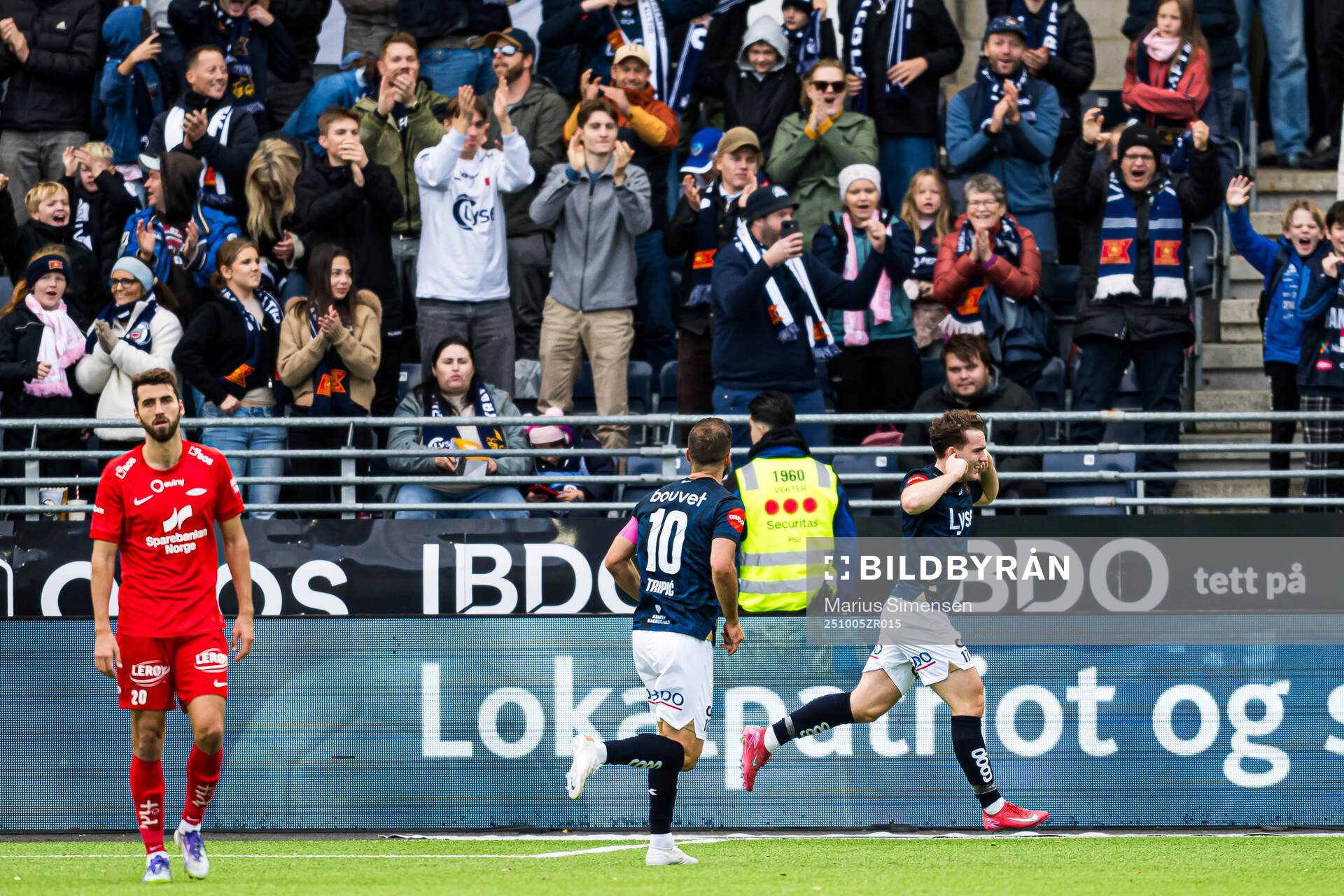 Edvin Austbø of Viking celebrates