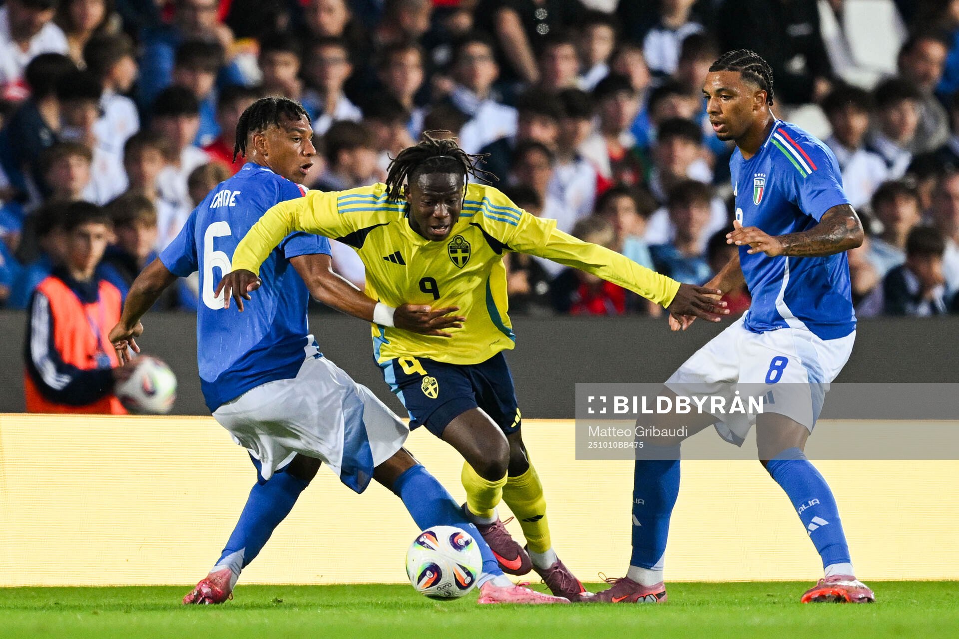 Alieu Njie of Sweden against Filippo Mane and Cher Ndour of