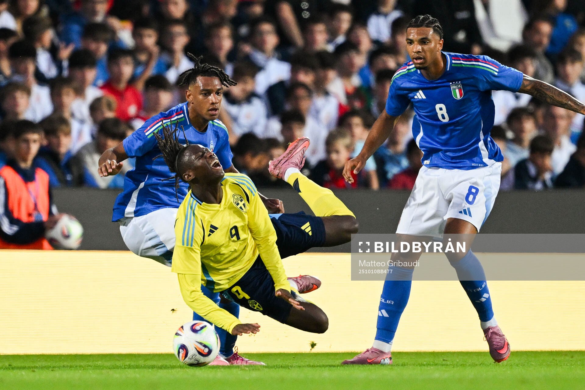Alieu Njie of Sweden against Filippo Mane and Cher Ndour of