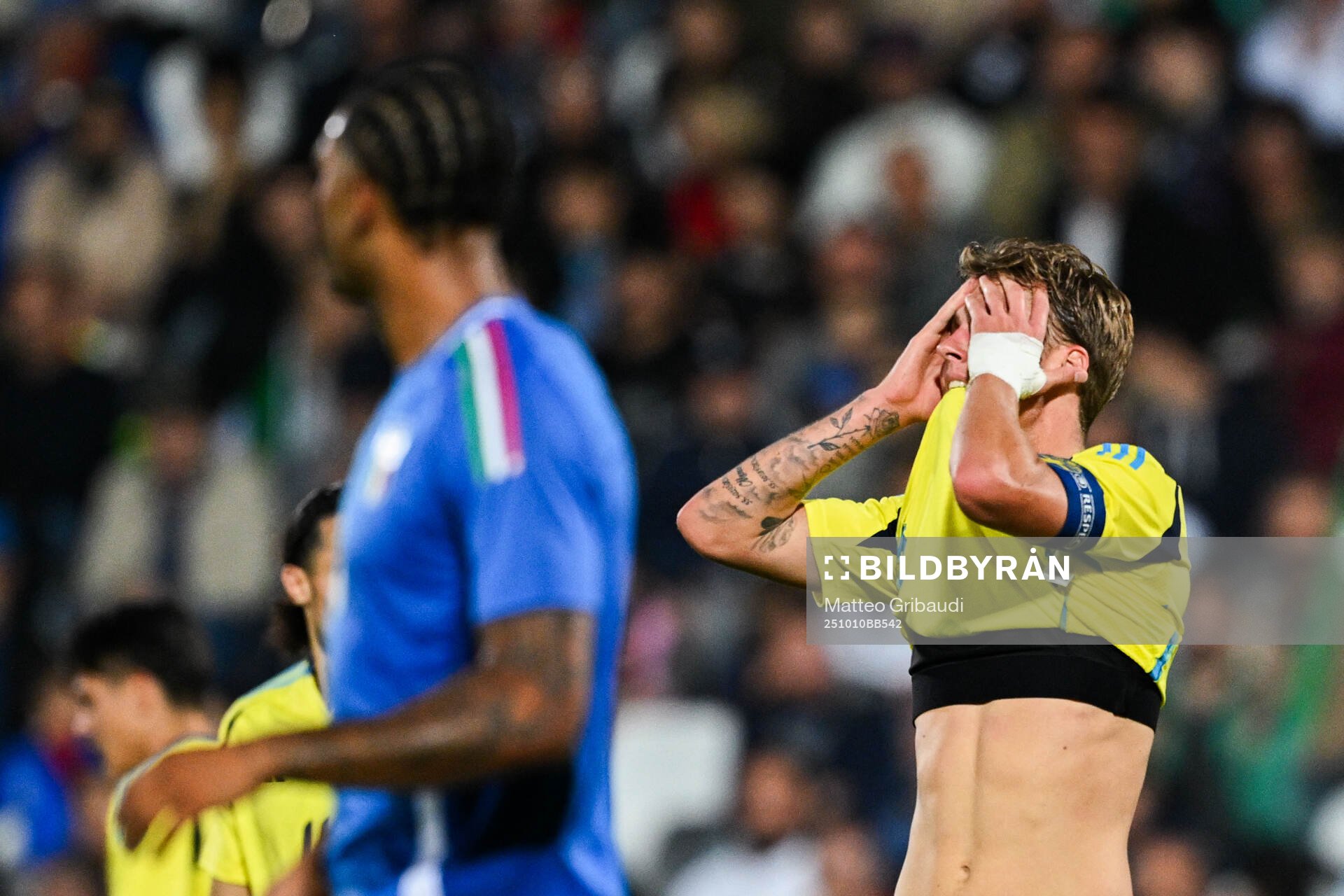 Lukas Bjorklund of Sweden looks dejected