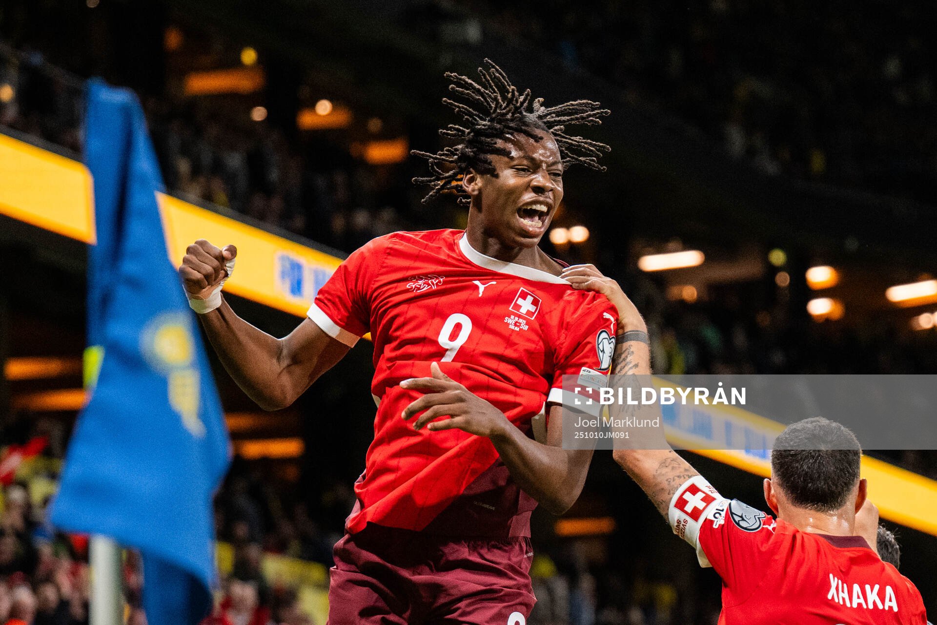 Johan Manzambi of Switzerland celebrating the 0-2 goal