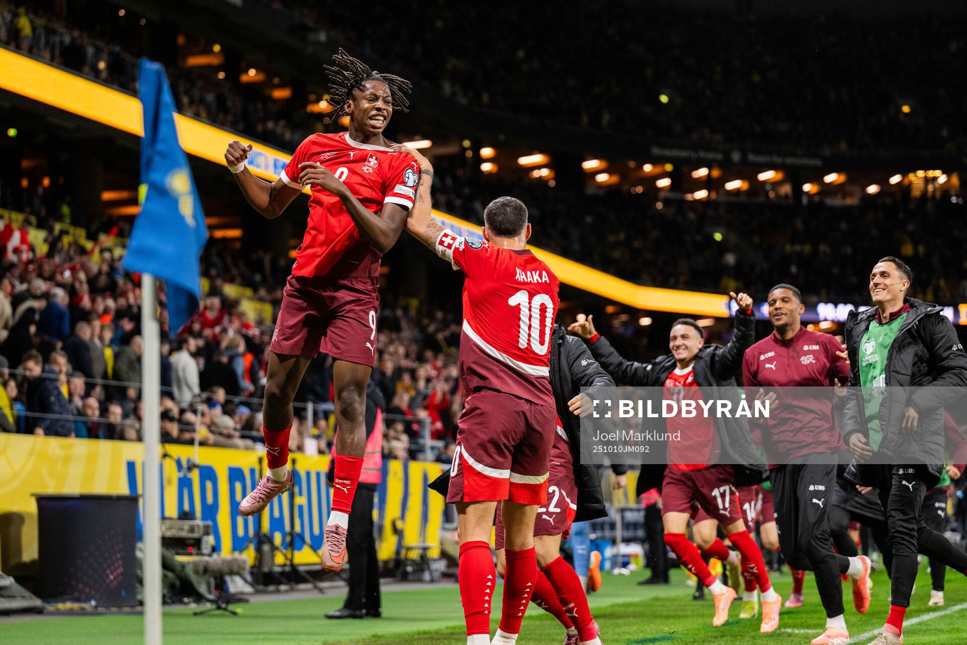 Johan Manzambi of Switzerland celebrating the 0-2 goal
