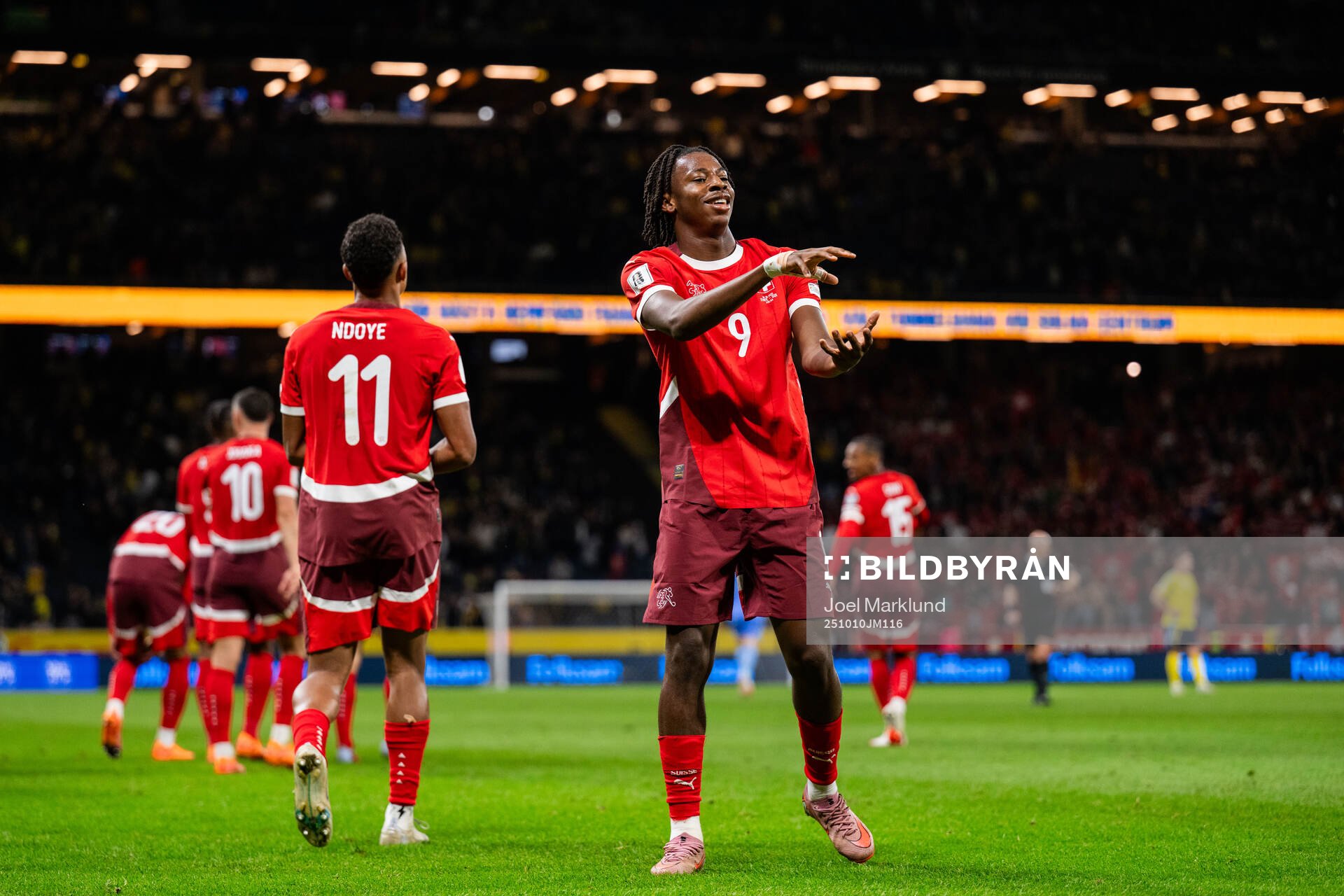 Johan Manzambi of Switzerland celebrating the 0-2 goal