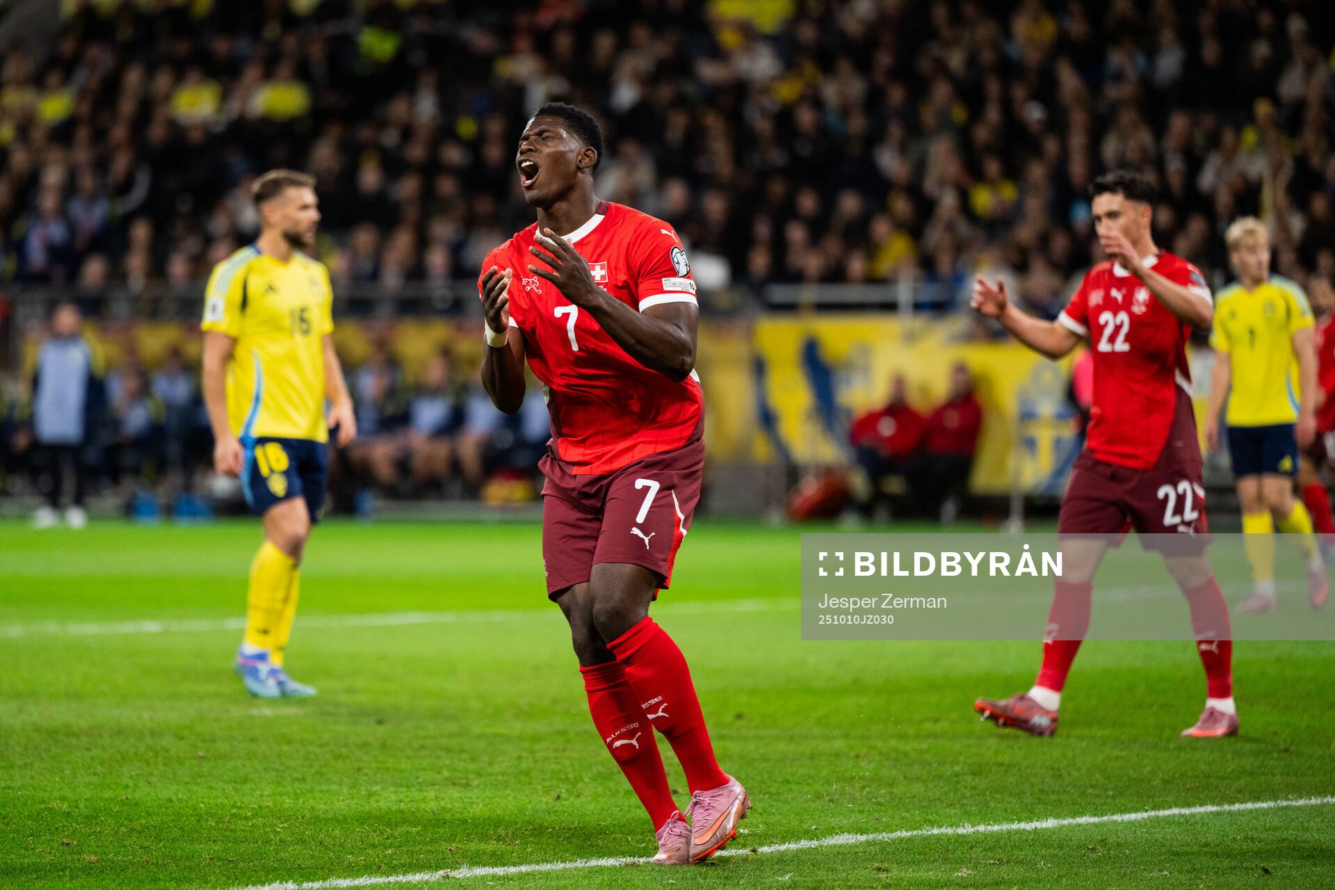 Breel Embolo of Switzerland looks dejected