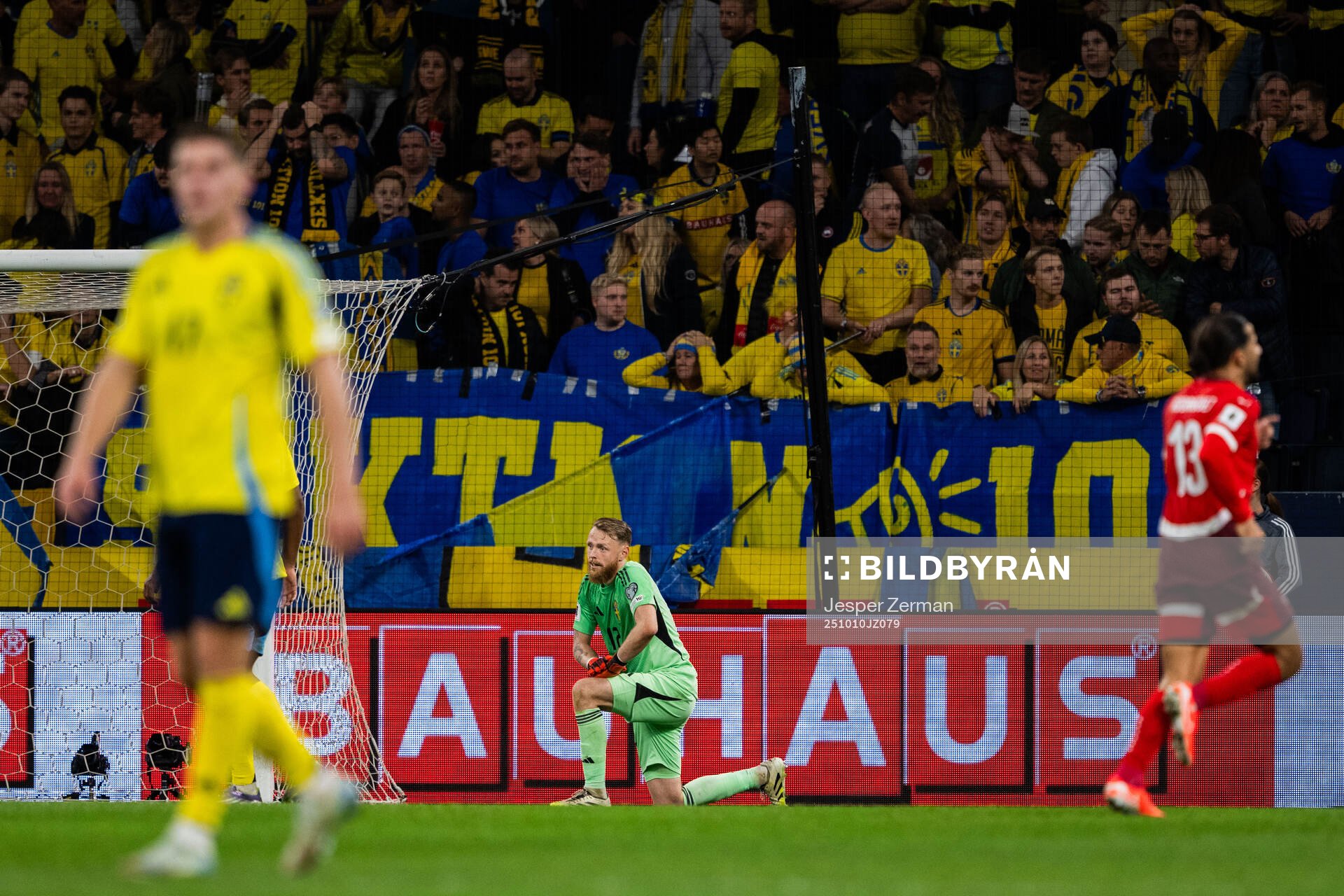 Goalkeeper Viktor Johansson of Sweden looks dejected