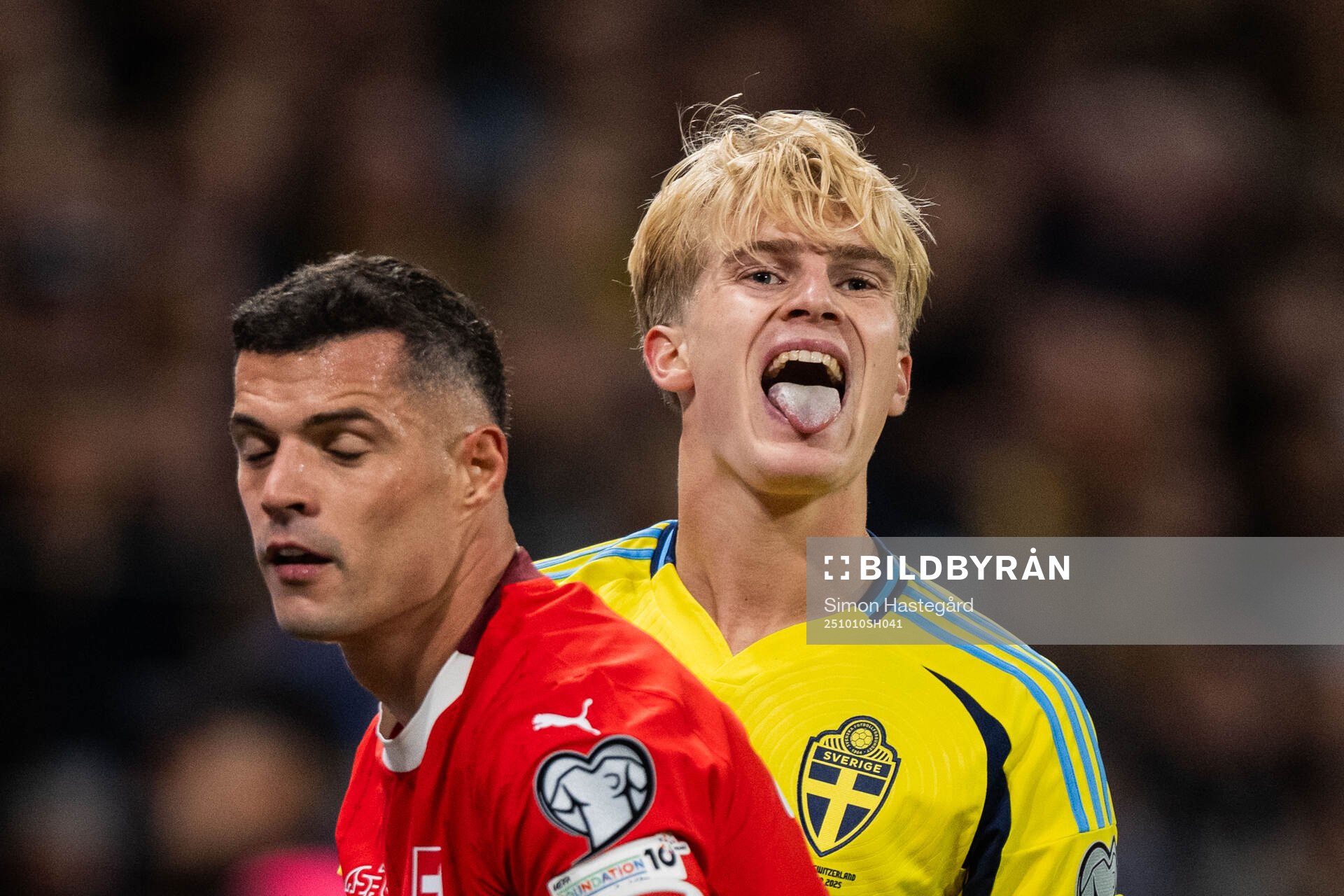 Granit Xhaka of Switzerland and Lucas Bergvall of Sweden