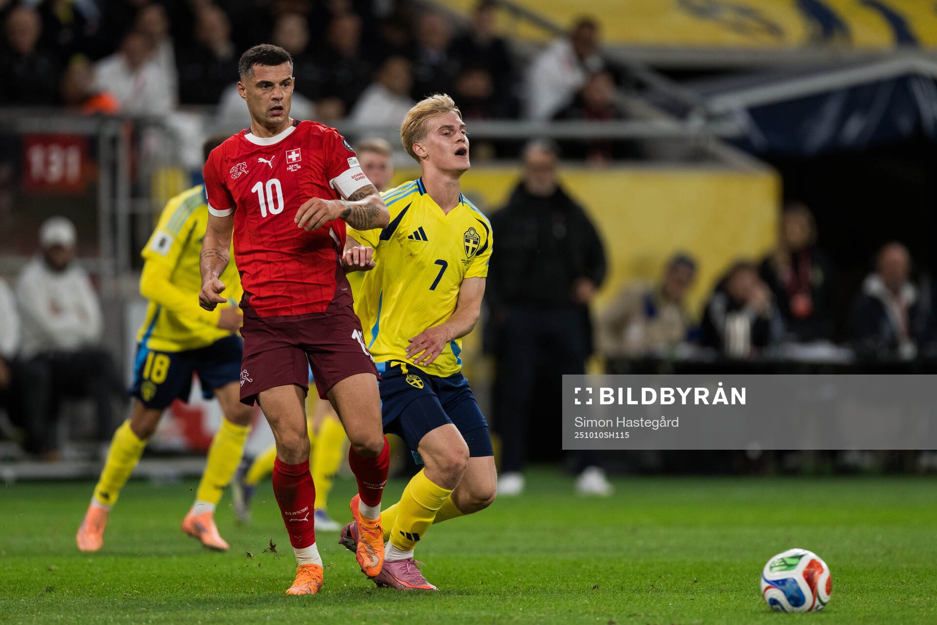 Granit Xhaka of Switzerland and Lucas Bergvall of Sweden
