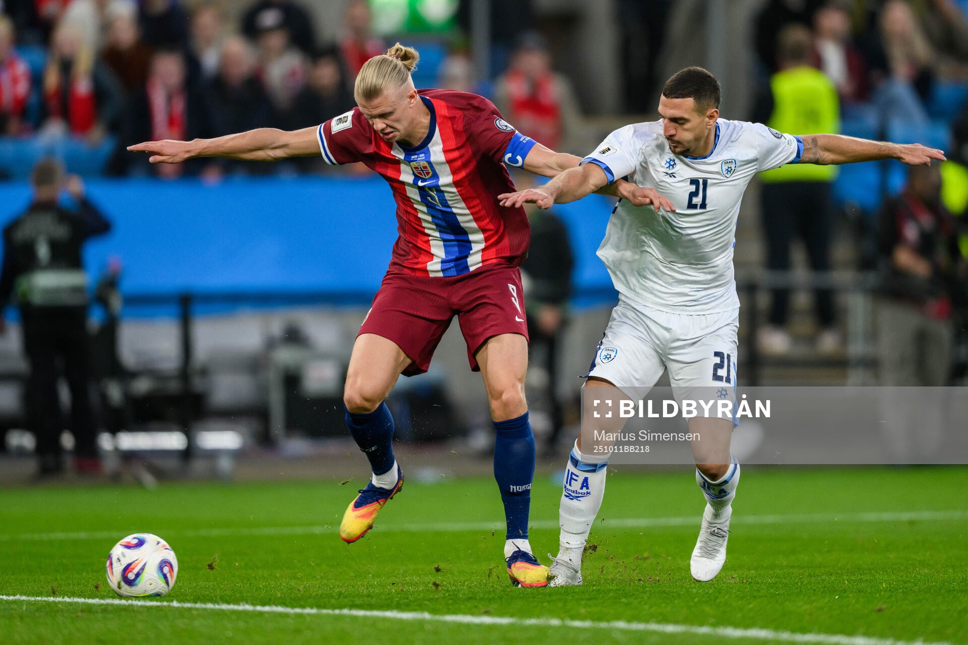 Erling Braut Haaland of Norway and Or Blorian of Israel