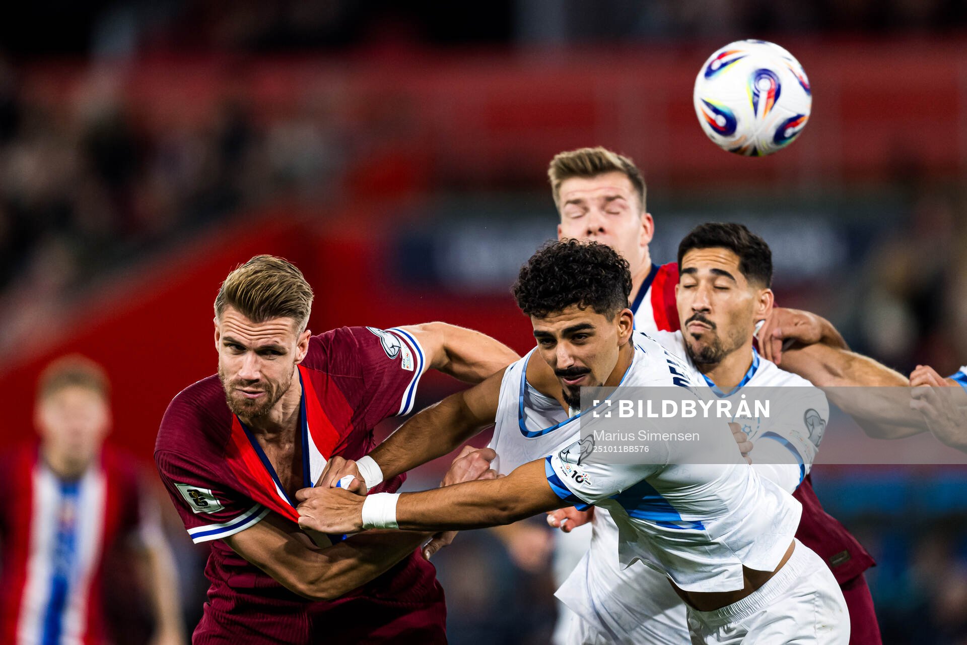 Kristoffer Ajer of Norway and Roy Revivo of Israel
