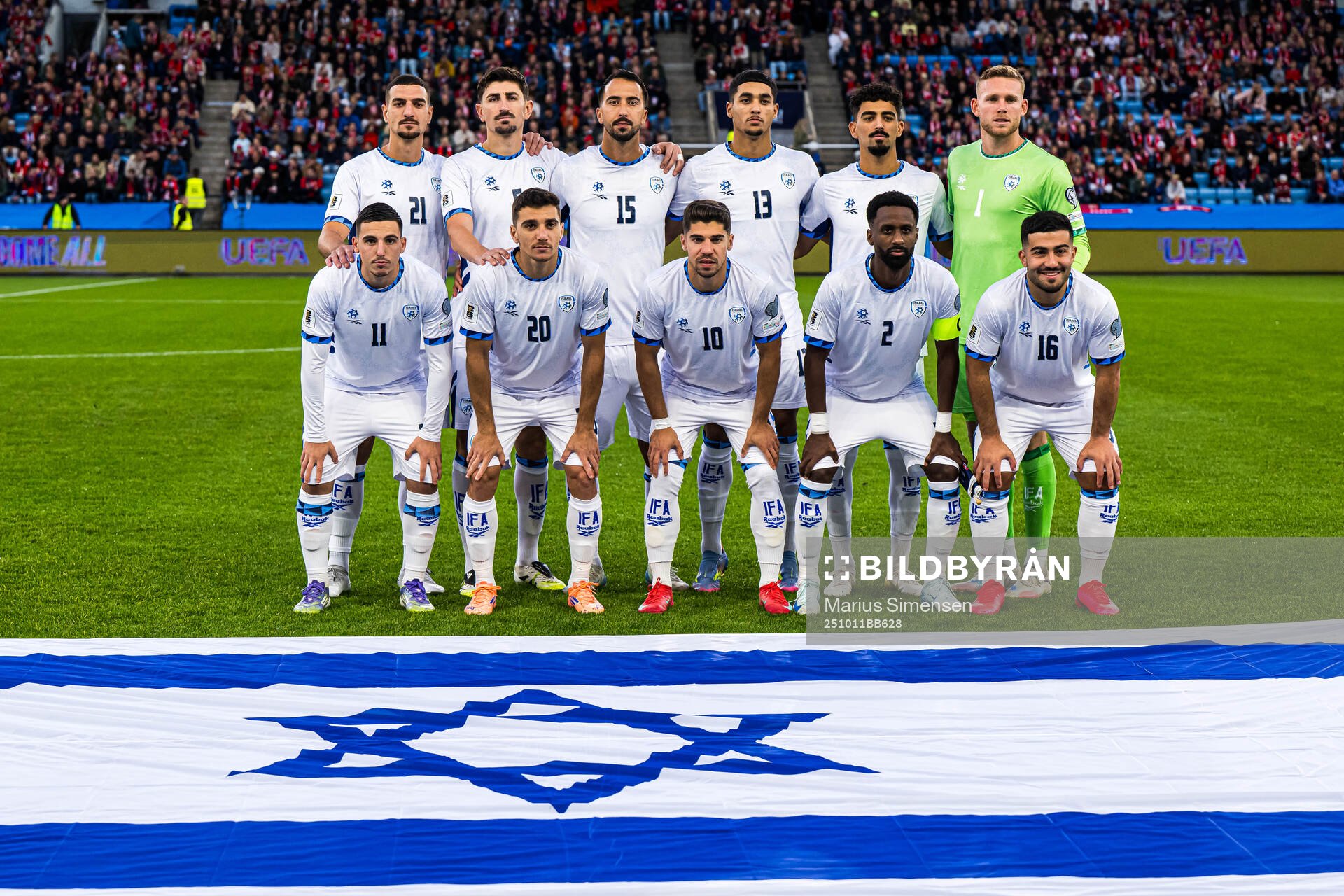 The starting eleven of Israel, from the top left; Or