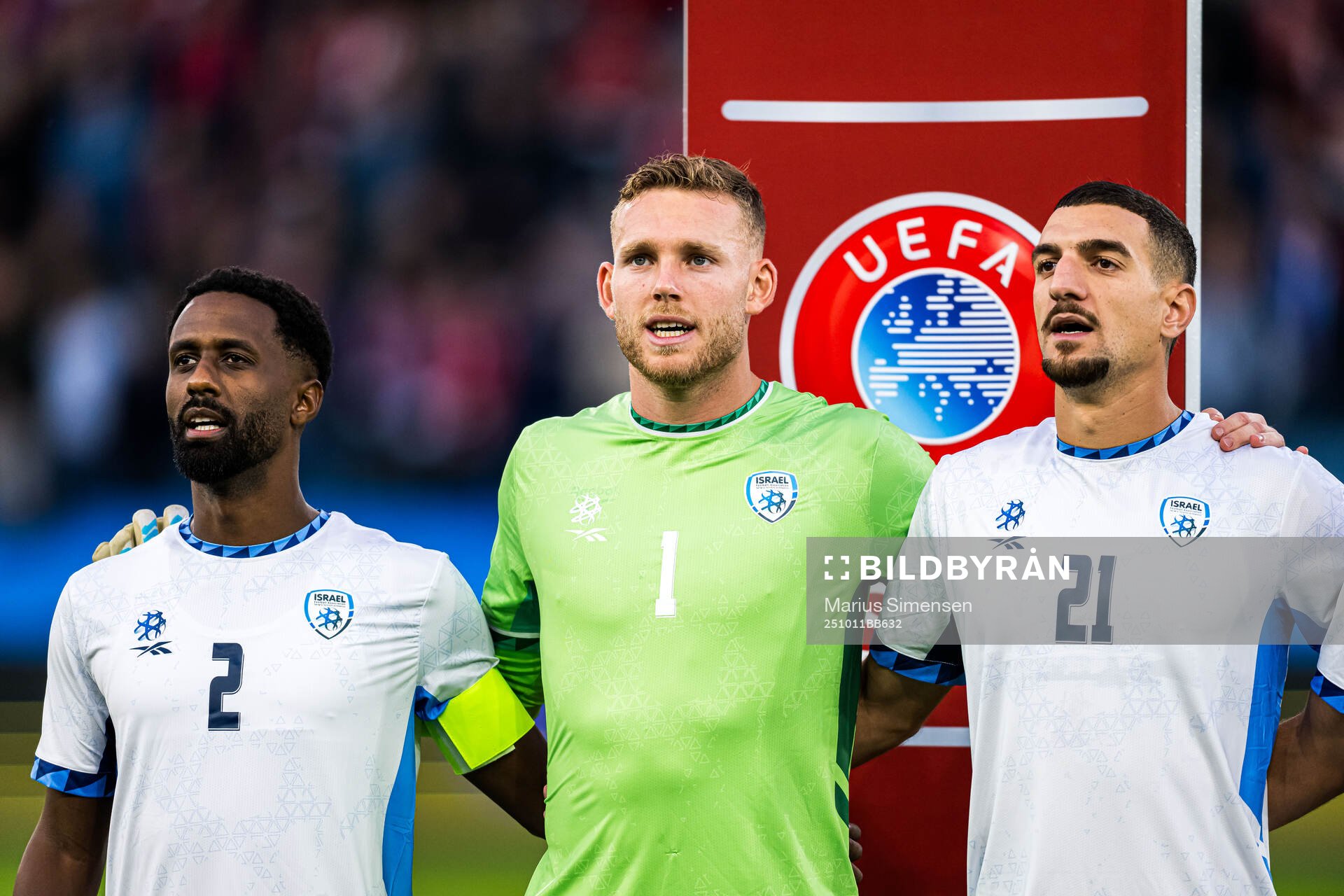 Eli Dasa, goalkeeper Daniel Peretz and Or Blorian of Israel
