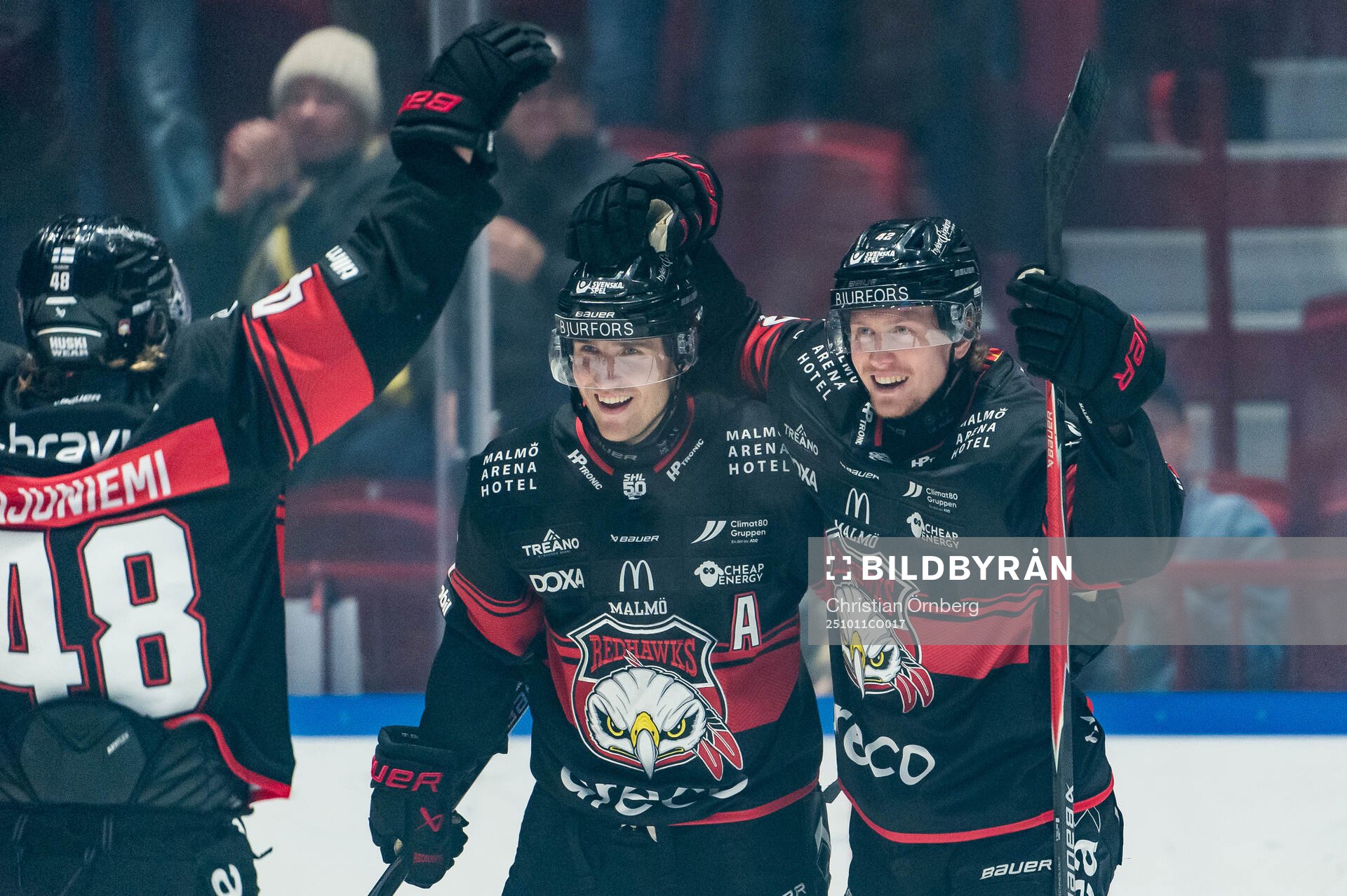 Malmö Redhawks Lauri Pajuniemi, Janne Kuokkanen och Robin