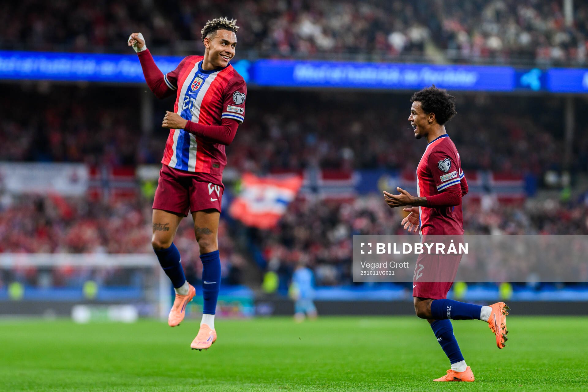 Antonio Nusa of Norway celebrates
