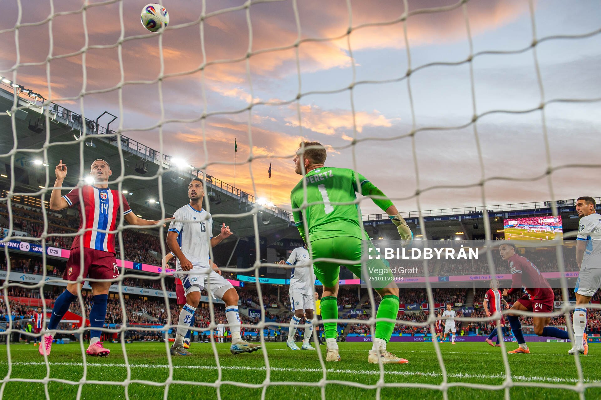 Antonio Nusa of Norway scores the 1-0 goal while Julian