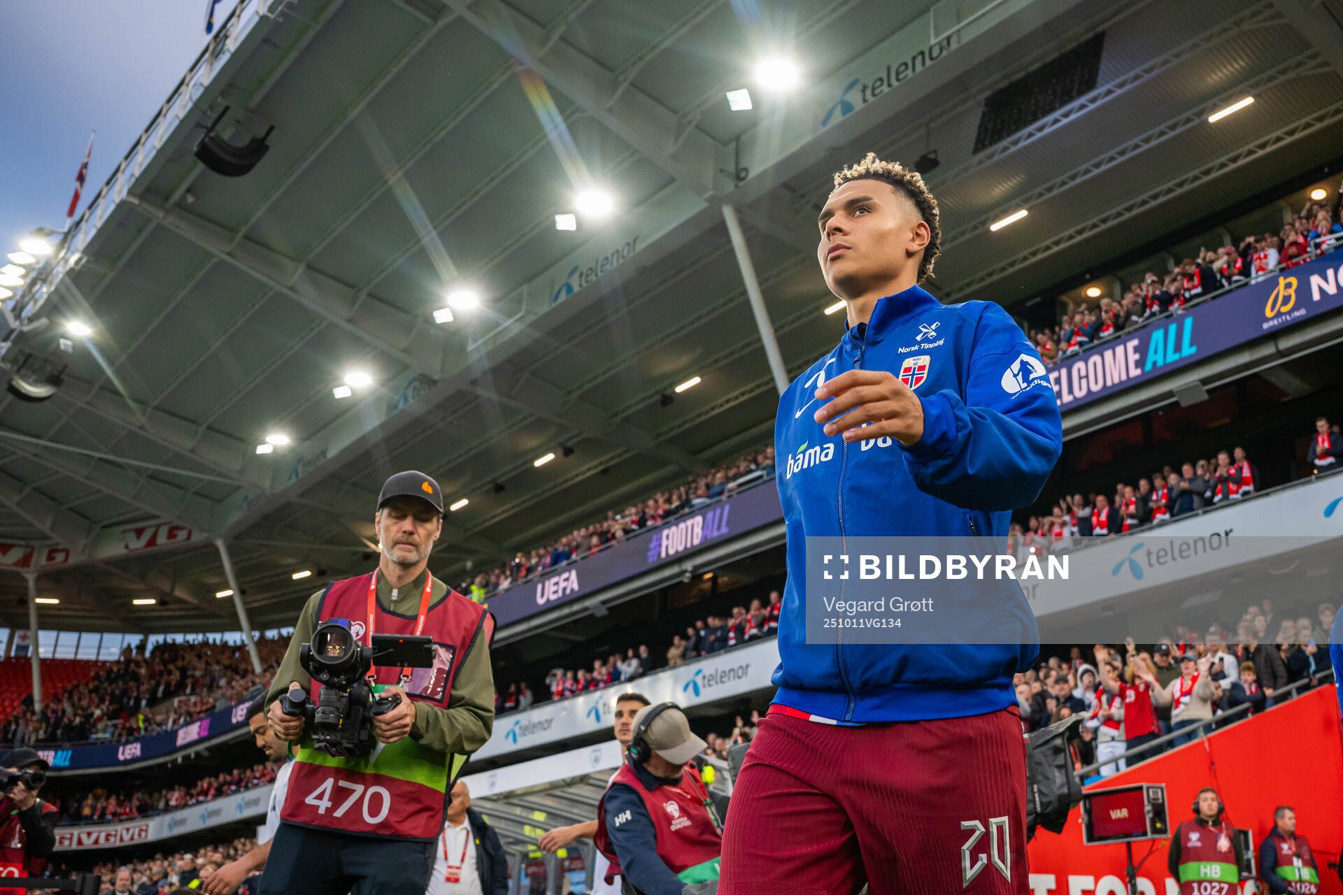 Antonio Nusa of Norway enters the pitch