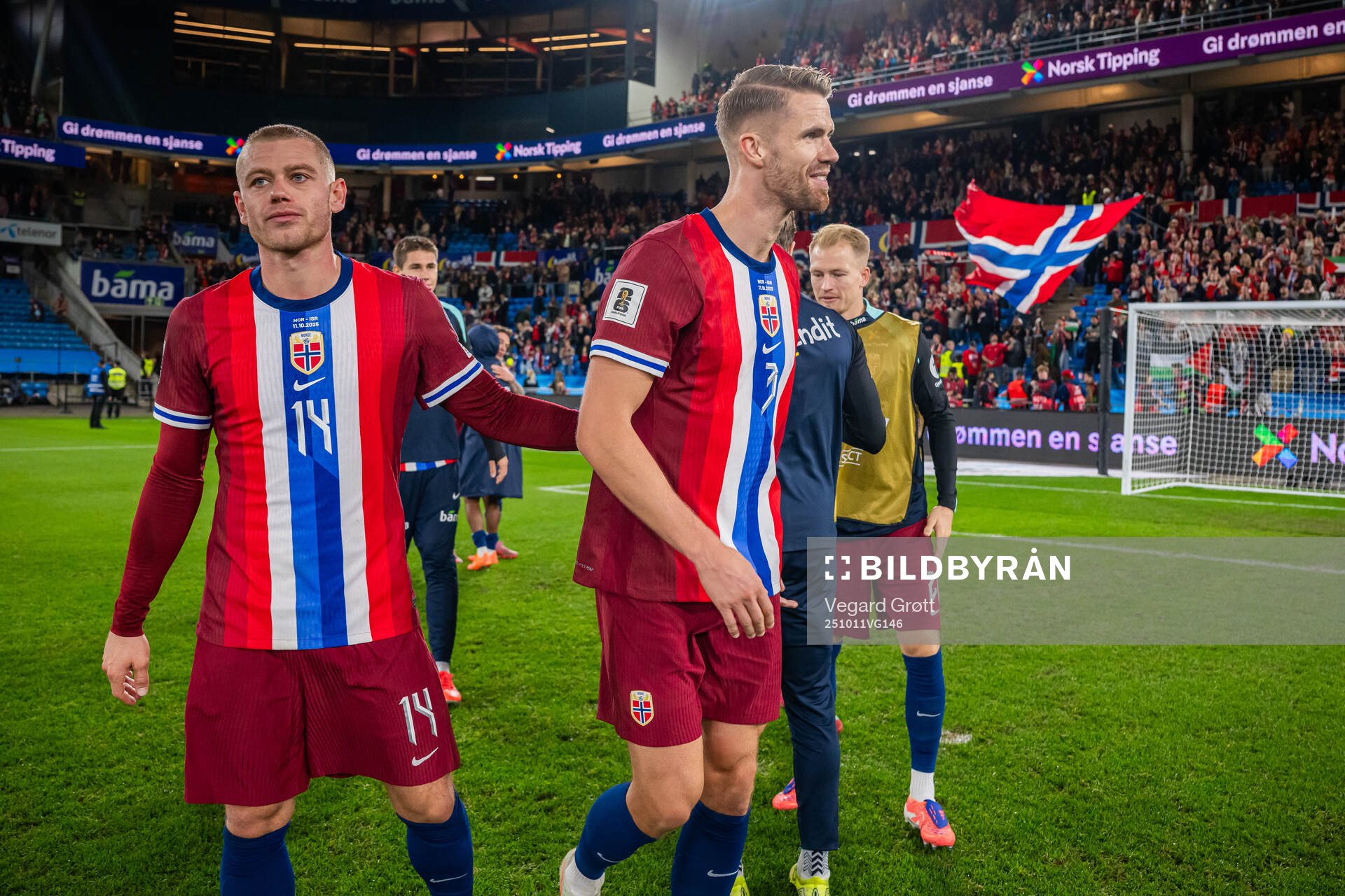 Julian Ryerson and Kristoffer Ajer of Norway