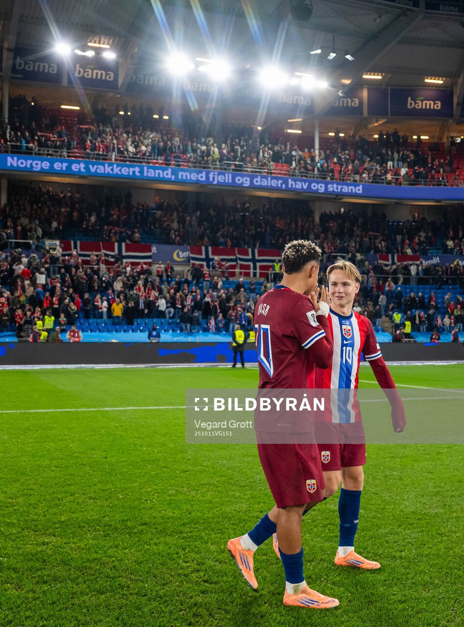 Antonio Nusa and Andreas Schjelderup of Norway