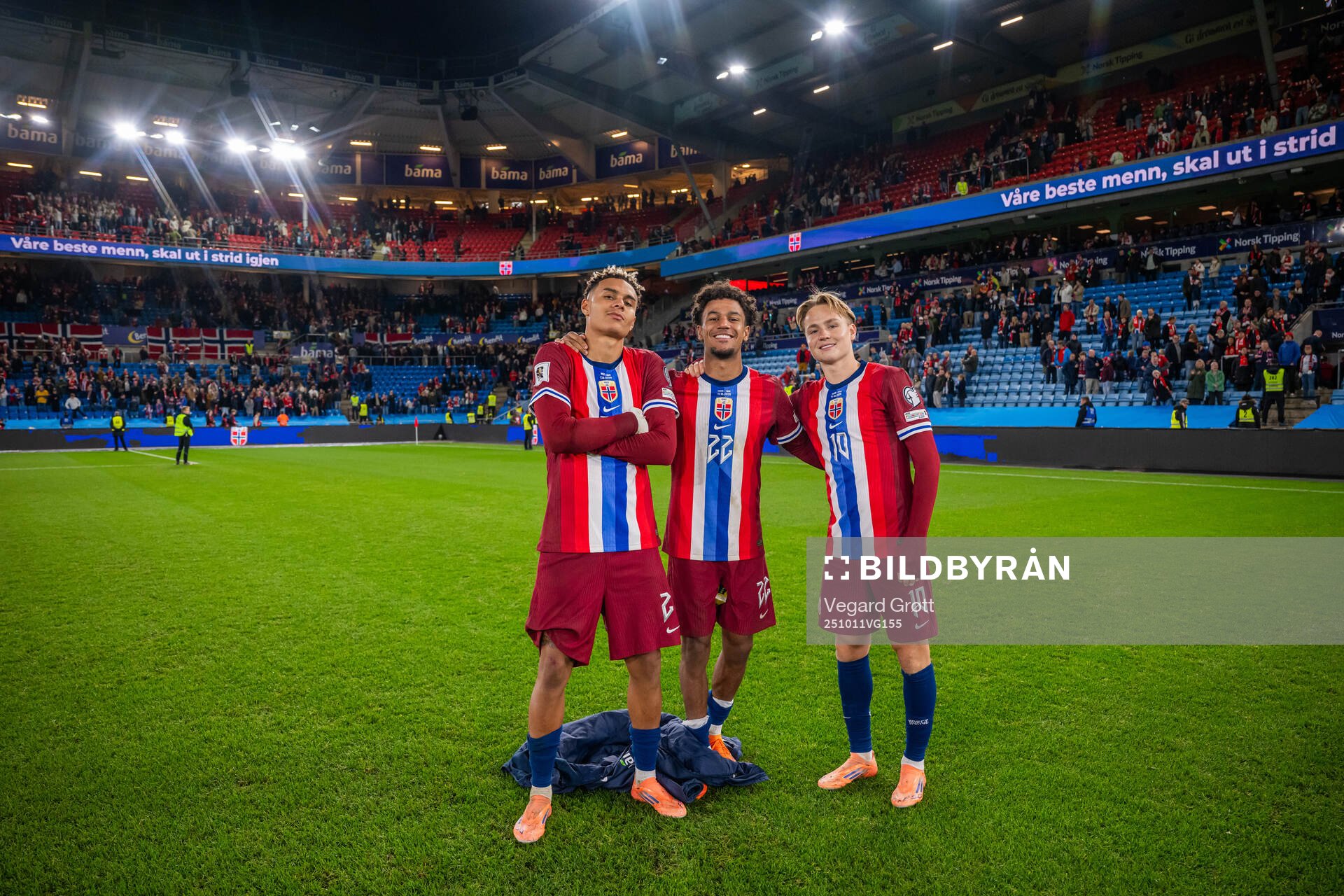 Antonio Nusa, Oscar Bobb and Andreas Schjelderup of Norway